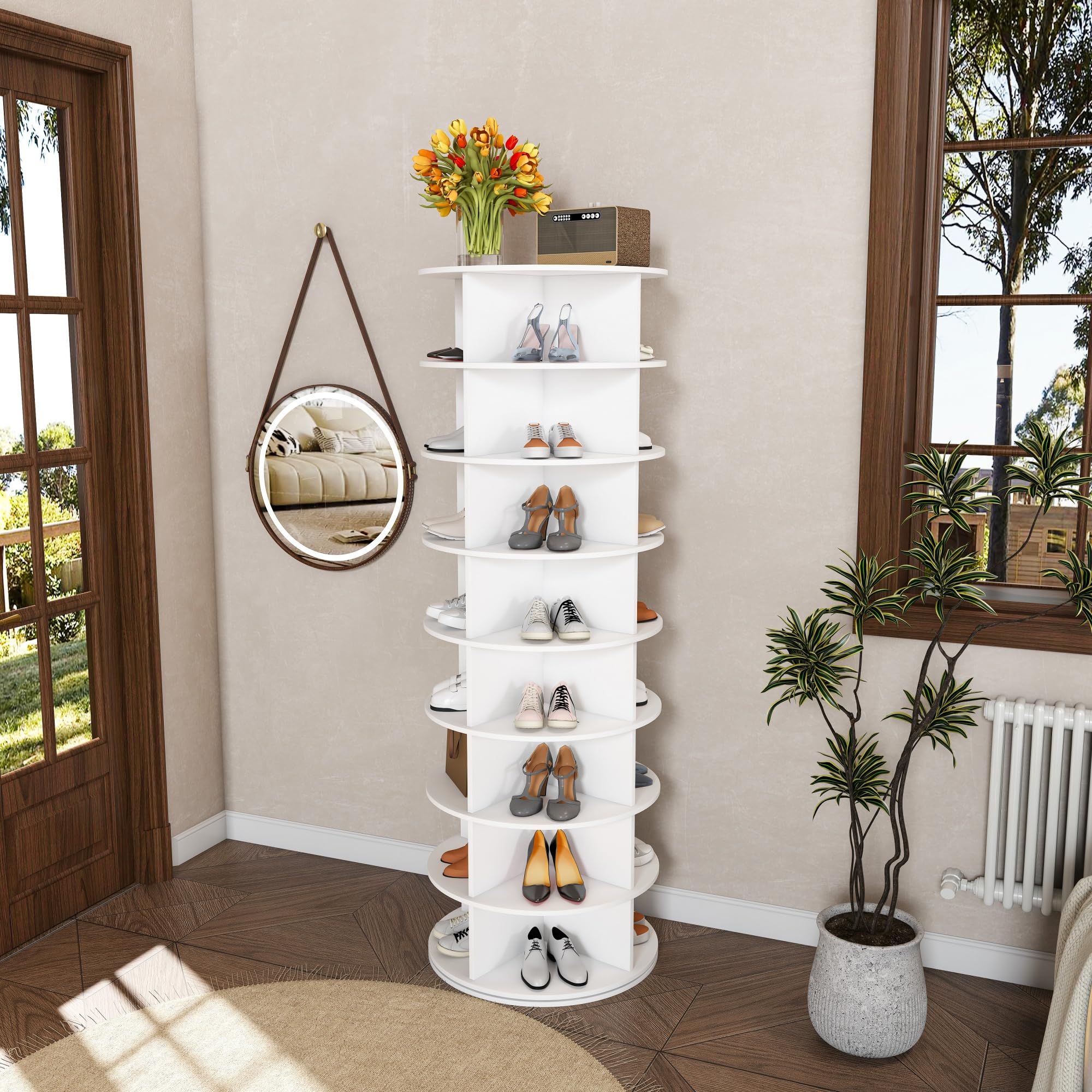 Zapatero Giratorio de PVC, Organizador de 360 Grados, Blanco, 184x60x60 cm