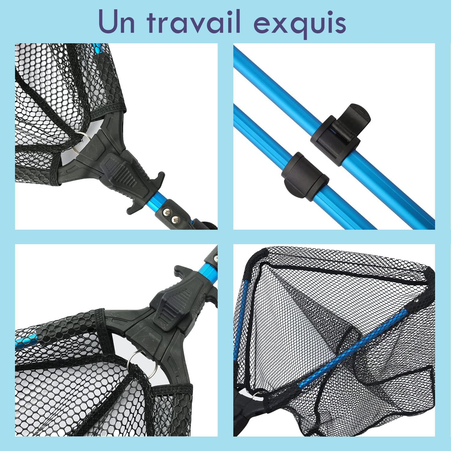 Filet de pêche, Manche télescopique Pliable et Pliable, Filet en Nylon Durable pour Une pêche ou Une Remise à l'eau en Toute sécurité - 92 cm