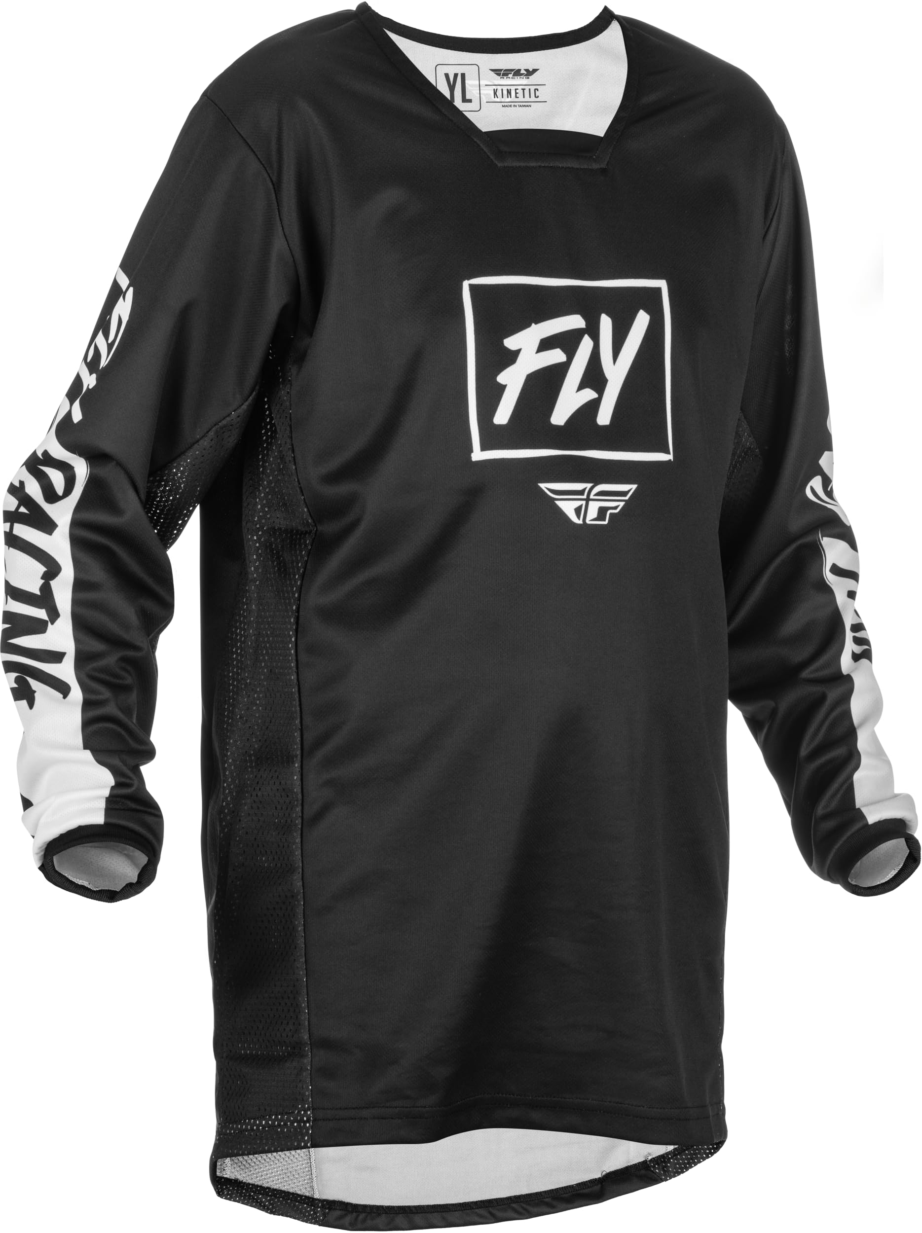 Fly Racing 2022 Youth Kinetic Rebel Jersey (Black/White, Youth X-Large)
