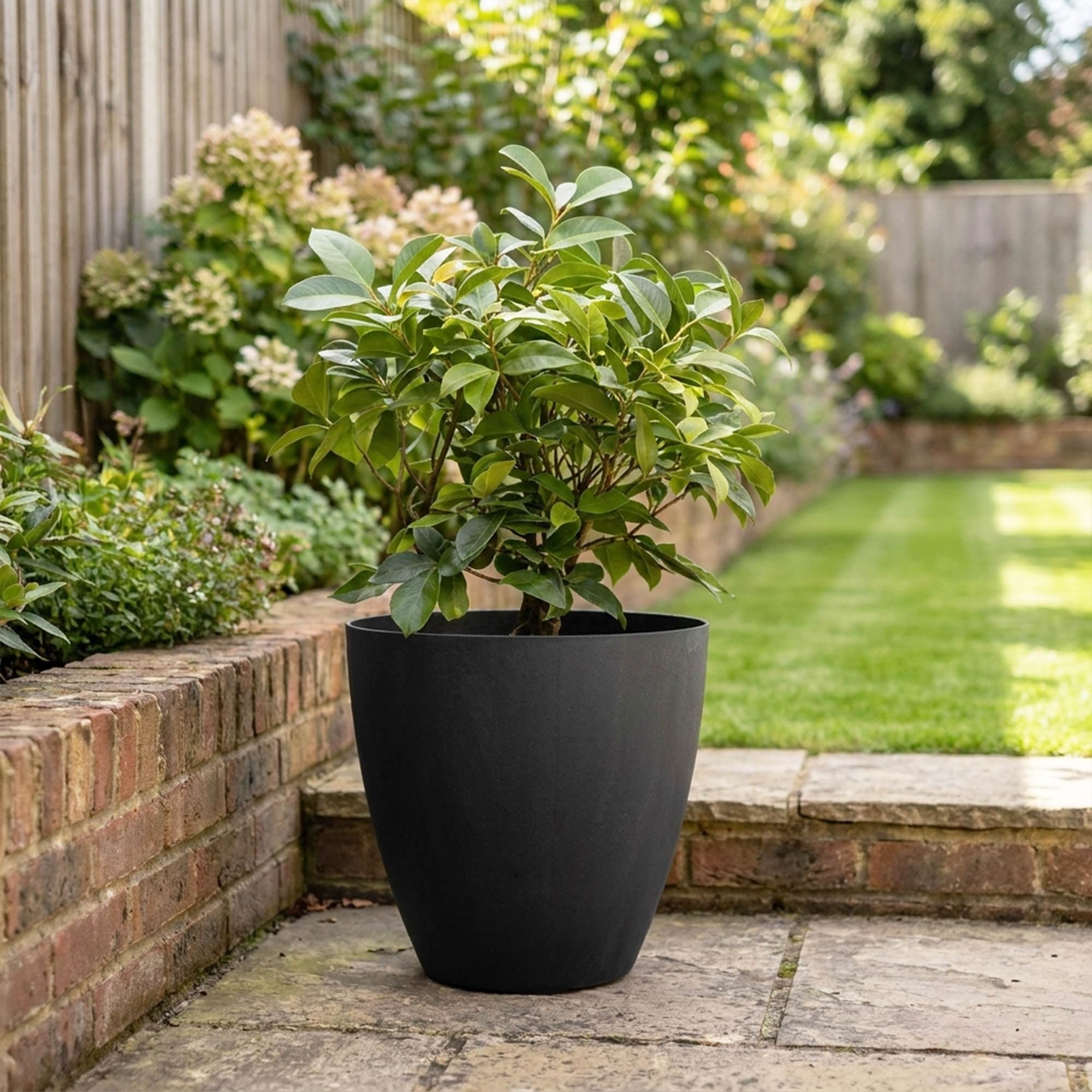 Nicoman Round Flower Planter Pot, W36.5cm x H35.5cm Charcoal, 25.6L Indoor/Outdoor Decorative Plant with Drainage Hole, Durable Basin for Patio, Garden and Home Decor (Smooth, Pack of 1)