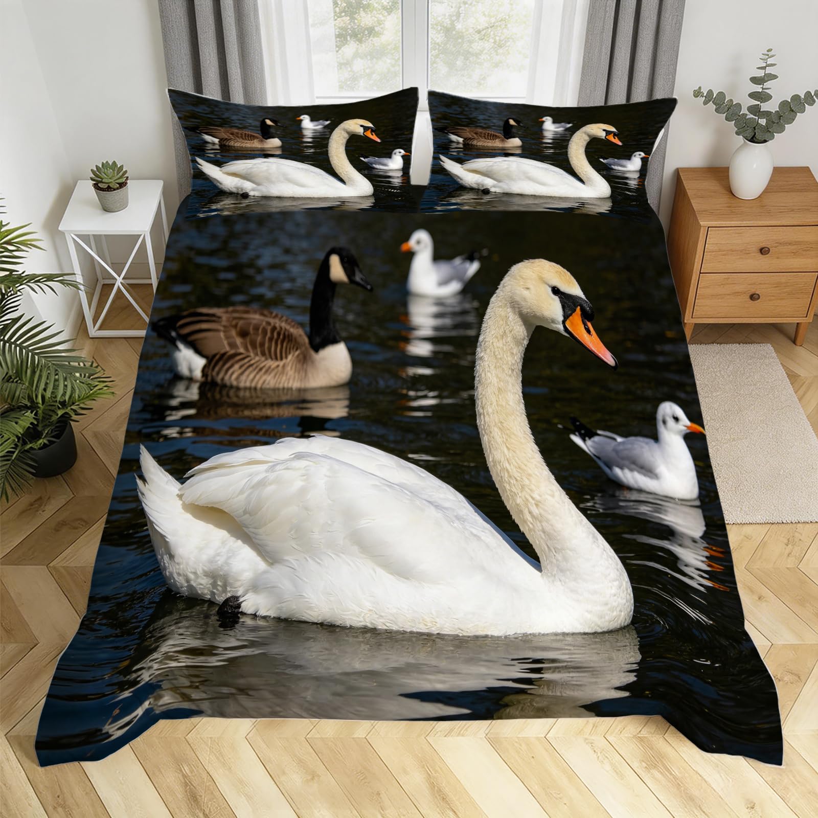 Parure de lit 240x260 cygne linge de lit cosmétiques 3D H.1592