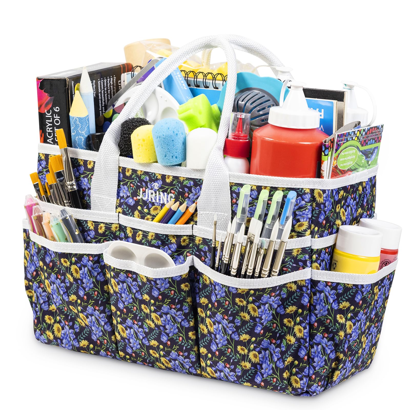 JJRING Craft Tote Storage Bag, Art Organizer with Multiple Pockets, Supply Bag for Art, Sewing, and Office Supplies, Black