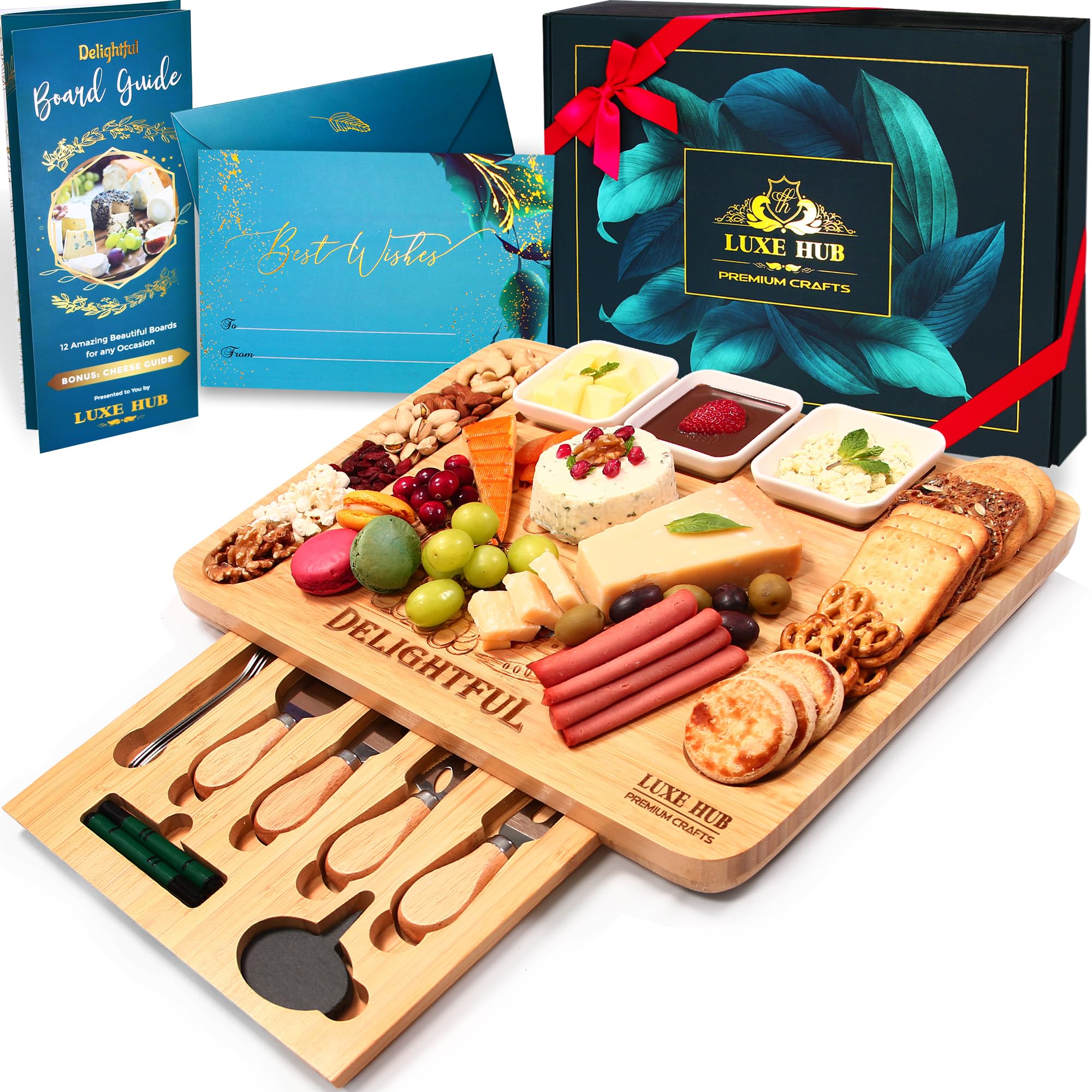 Charcuterie Boards Gift Set, Large Charcuterie Board Set, Bamboo Cheese Board Set, House Warming Gifts New Home, Mother's Day Gifts, Cool Wedding Gifts for Couple, Kitchen Gifts for Women