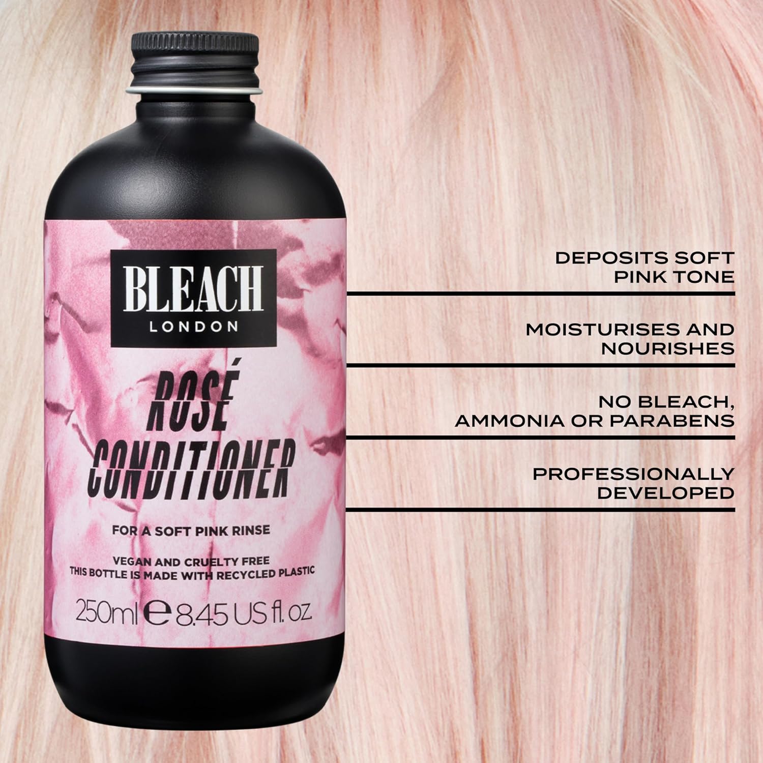 Bleach London Rosé Hair Toning Conditioner, Soft Pink Color Depositing Conditioner for Bleached Blonde and Pastel Pink Hair to Build or Maintain Baby Pink Hair Color, Paraben Free 8.45 Fl Oz