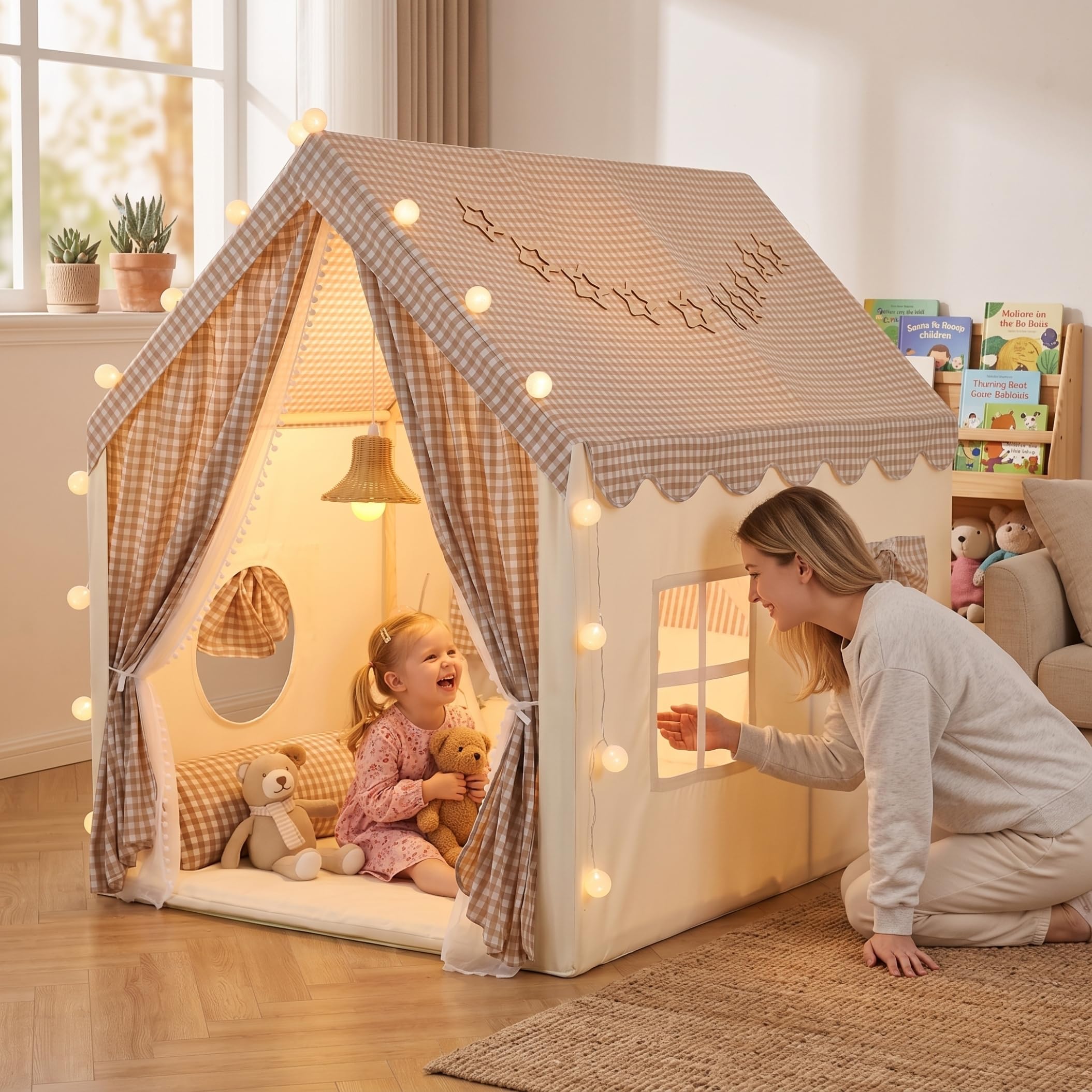 Kinder-Innenzelt, großes Spielzeugspielhaus mit Fenster, Khaki