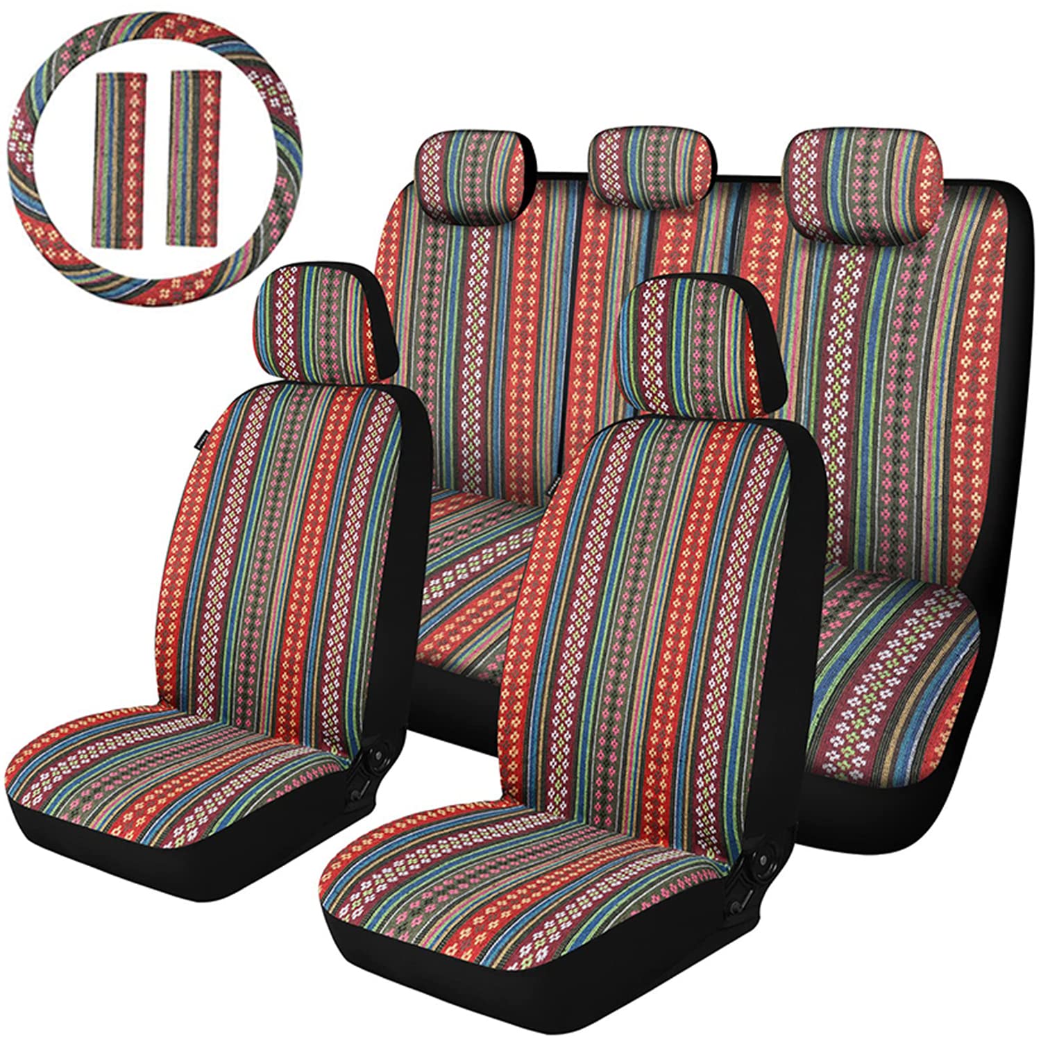 Photo 1 of AKAUTO Baja Saddle Blanket Car Seat Covers Full Set with Seat Belt Pads and Steering Wheel Cover