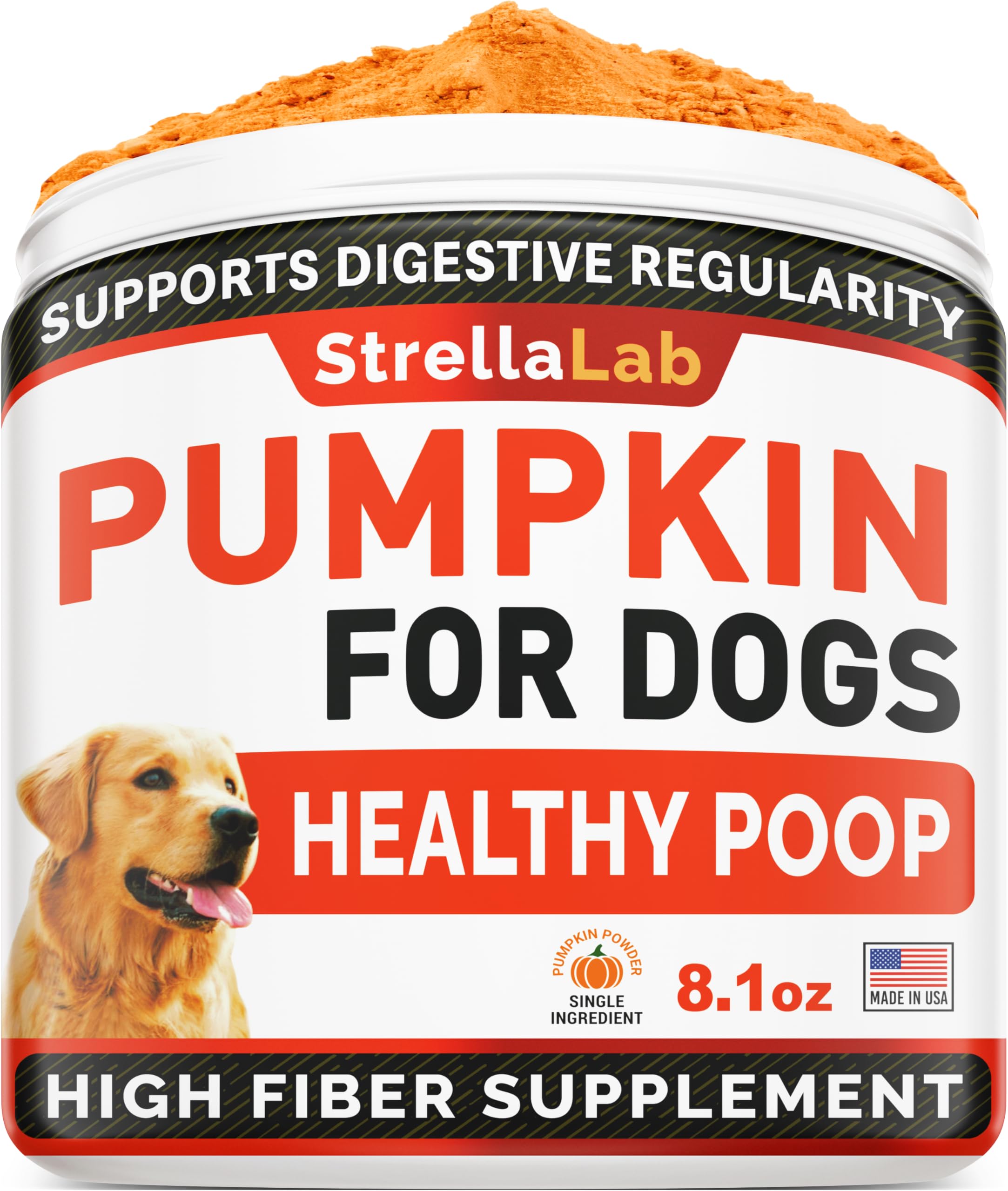 STRELLALAB Pumpkin for Dogs - 8oz High Fiber Powder Supplement - Stool Consistency and Softener - Diarrhea, Constipation, Upset Stomach, Food Sensitivity, Scoot - Digestion Support - Made in USA