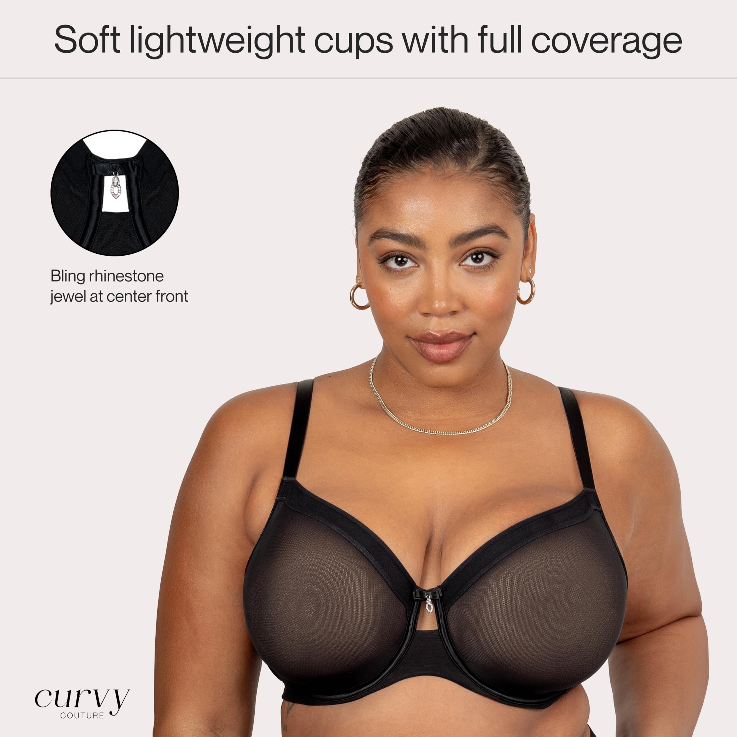 Curvy Couture Sheer Mesh Full-Coverage Unlined Underwire Bra Sujetador de Cobertura Completa Mujer