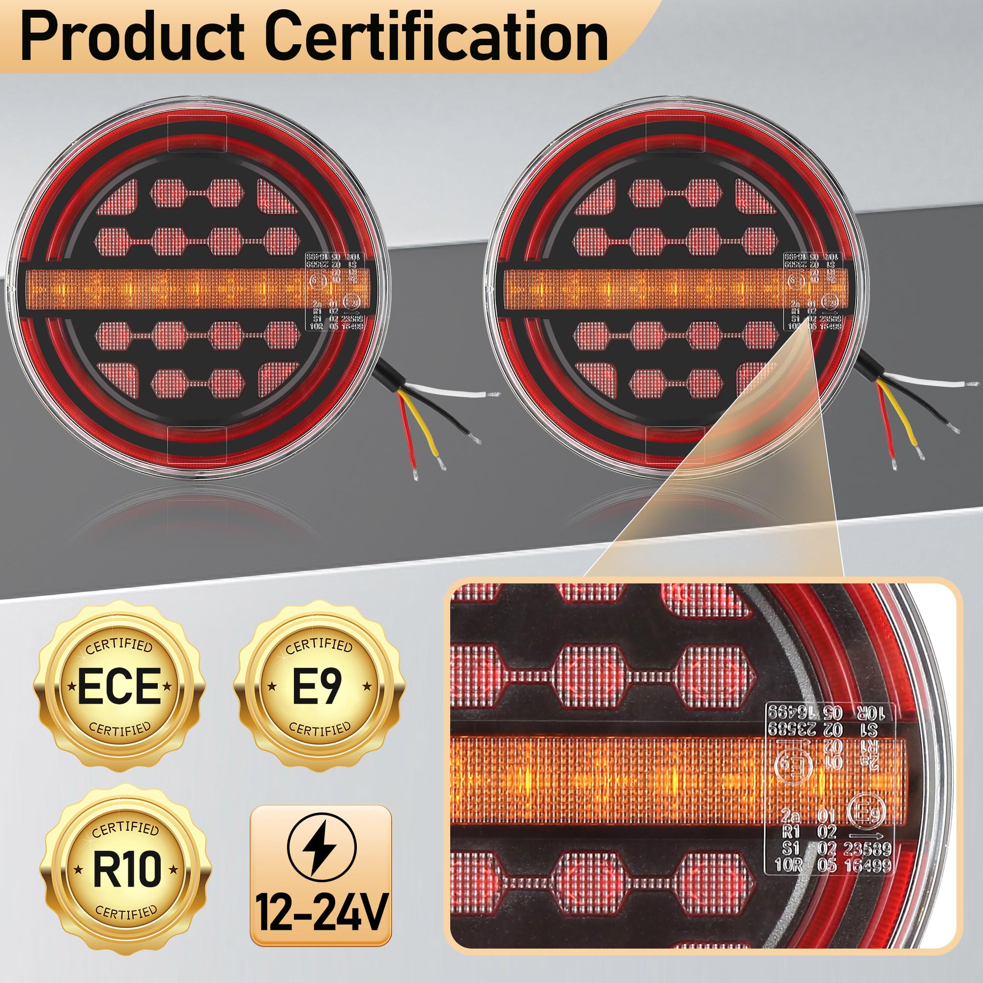 2 x Rund LED Anhänger Rückleuchten 12V/24V Wasserdicht Beleuchtung Anhänger Rücklicht Für Anhaenger, LKW, Wohnmobile & Traktoren, 3-in-1 (Bremslicht/Blinker/Positionslicht)