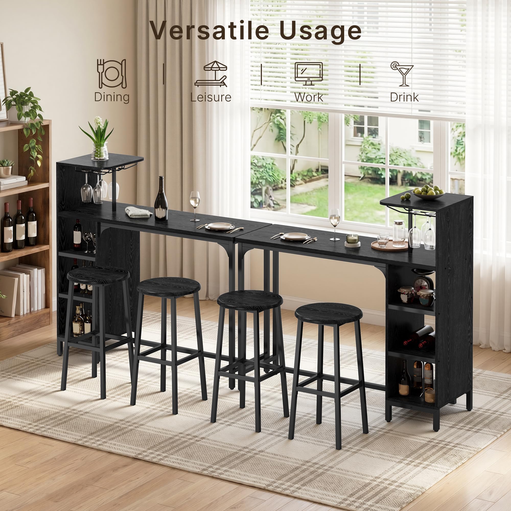 Xbro Tavolo da Bar con 2 Sgabelli, Portabottiglie 120x40x120 cm