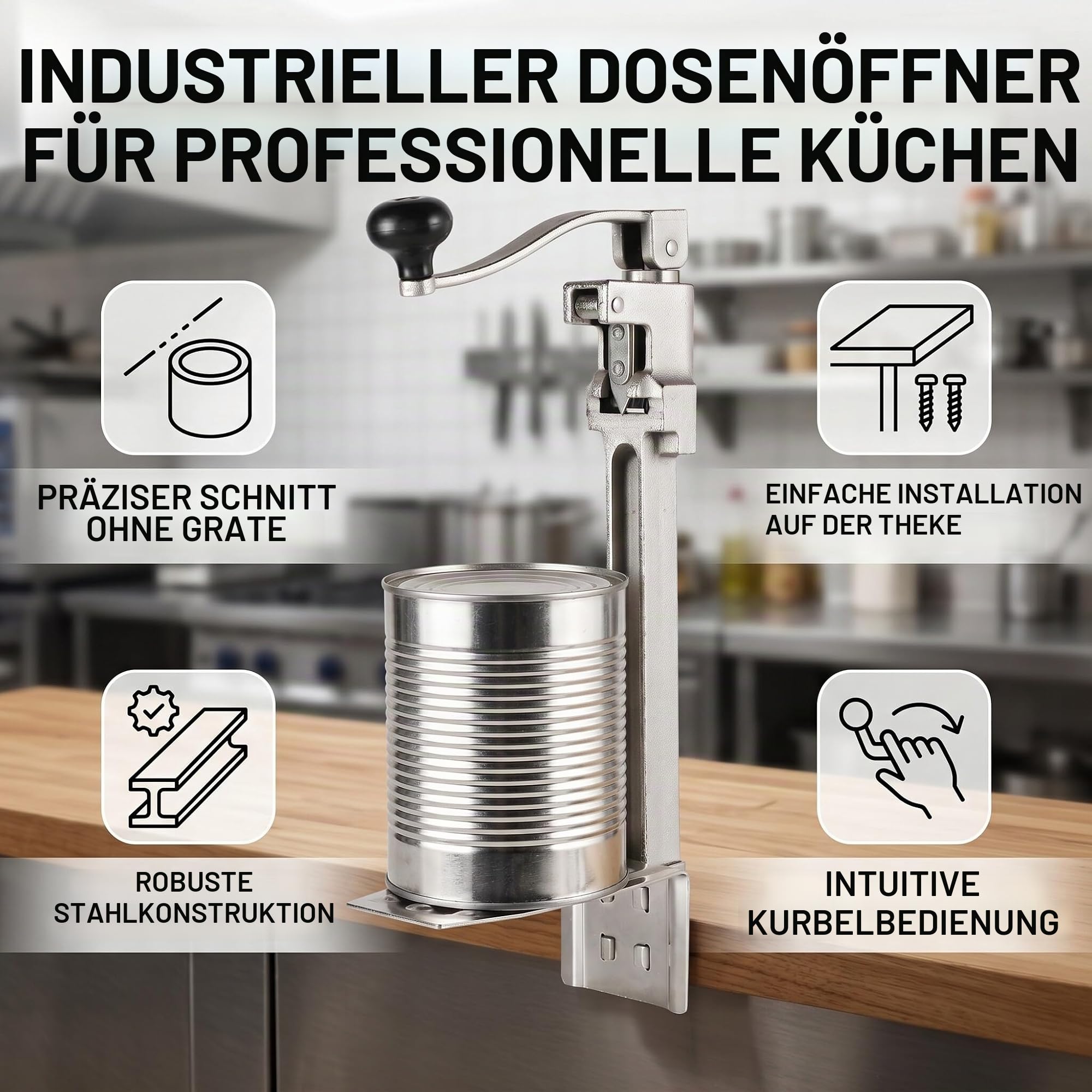Ausla Tischdosenöffner, Dosenöffner aus Stahlguss, Büchsenöffner für große Dosen bis zu 48,3 cm, Gastronomie Gastro Dosenöffner für kommerzielle Restaurantküche