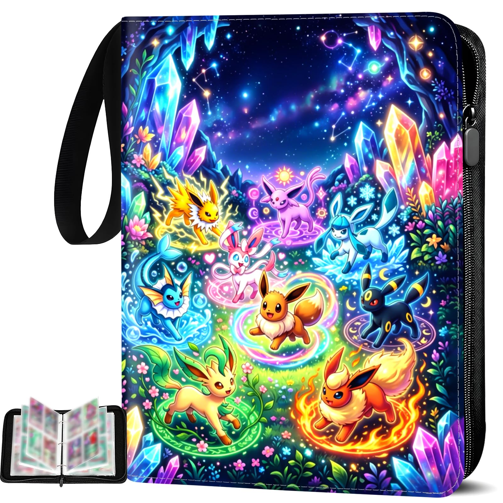 TATAFUN 4 Pocket Card Binder, 400 Pockets Trading Card Binder with 50 Double Sided Removable Sleeves, PU Card Folder Holder for Sports Gaming Cards (400)