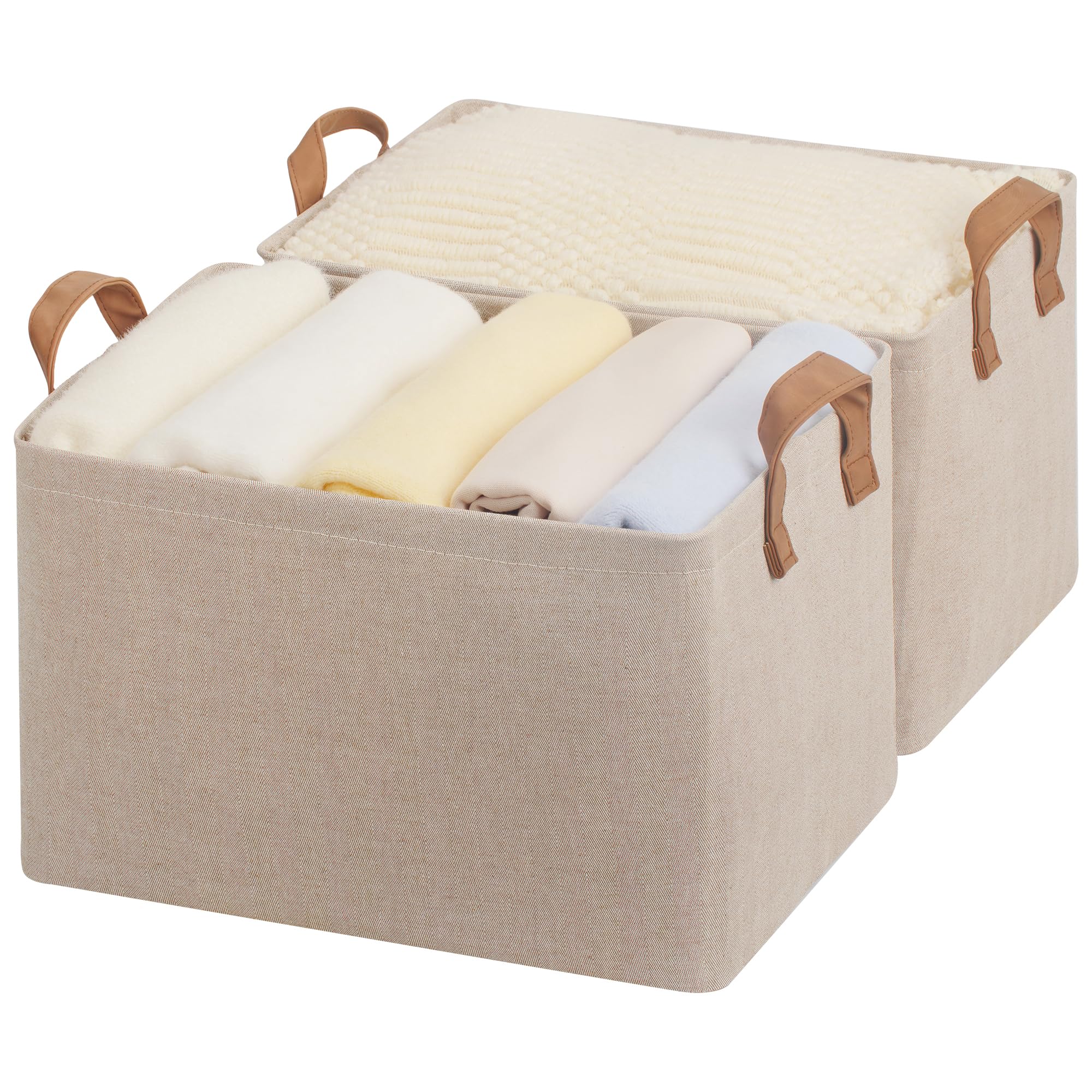 StorageWorks Storage Boxes for Shelves Fabric Long Storage Basket with Handles, Wardrobe Storage Boxes, Storage Baskets Large