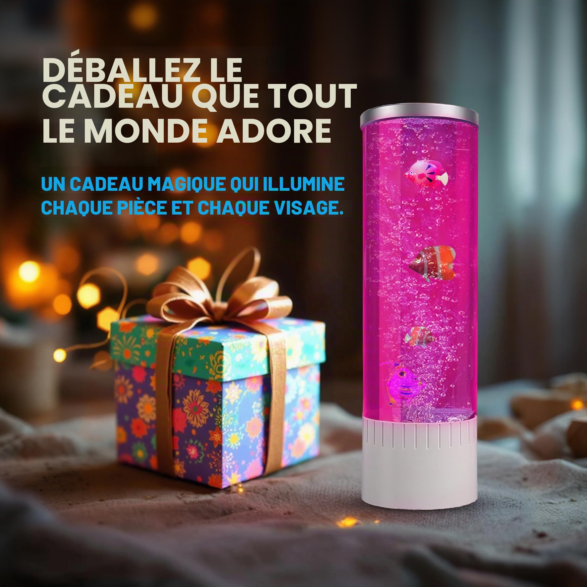 Brewish Lampe à bulles | 7 lampes LED changeant de couleur | Faux aquarium | Aquarium artificiel avec poissons en mouvement | Décoration d'intérieur, cadeau idéal pour enfants, adultes, lumières