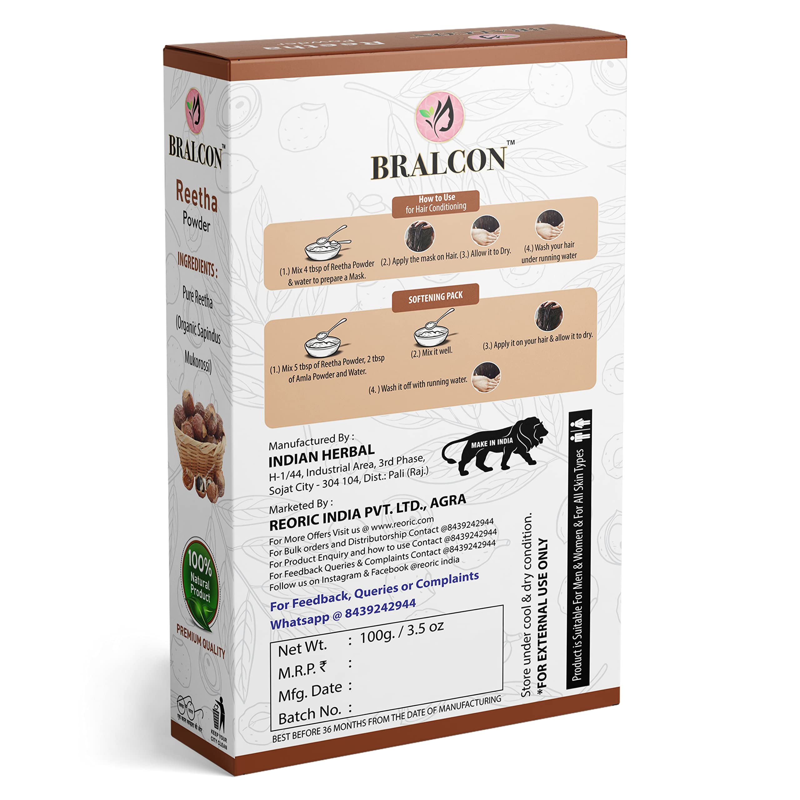 BRALCON Natural Hair Powder Combo 500g (100g x 5 Pack) 4
