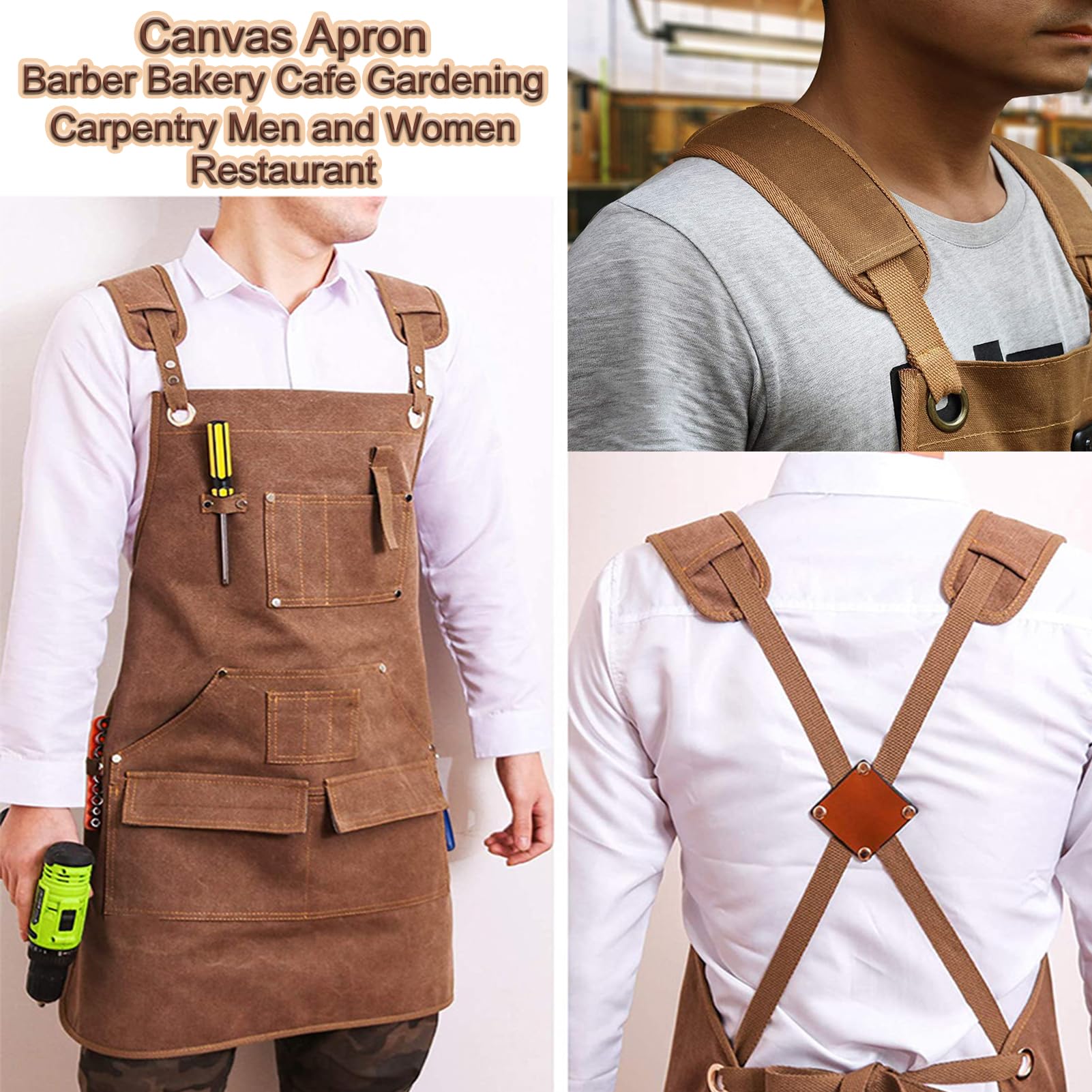 Delantal de Carpintero Con Bolsillos y Tirantes Ajustables - Herramientas de Trabajo Para Hombre - 9 Bolsillos de Lona Encerada Duradera