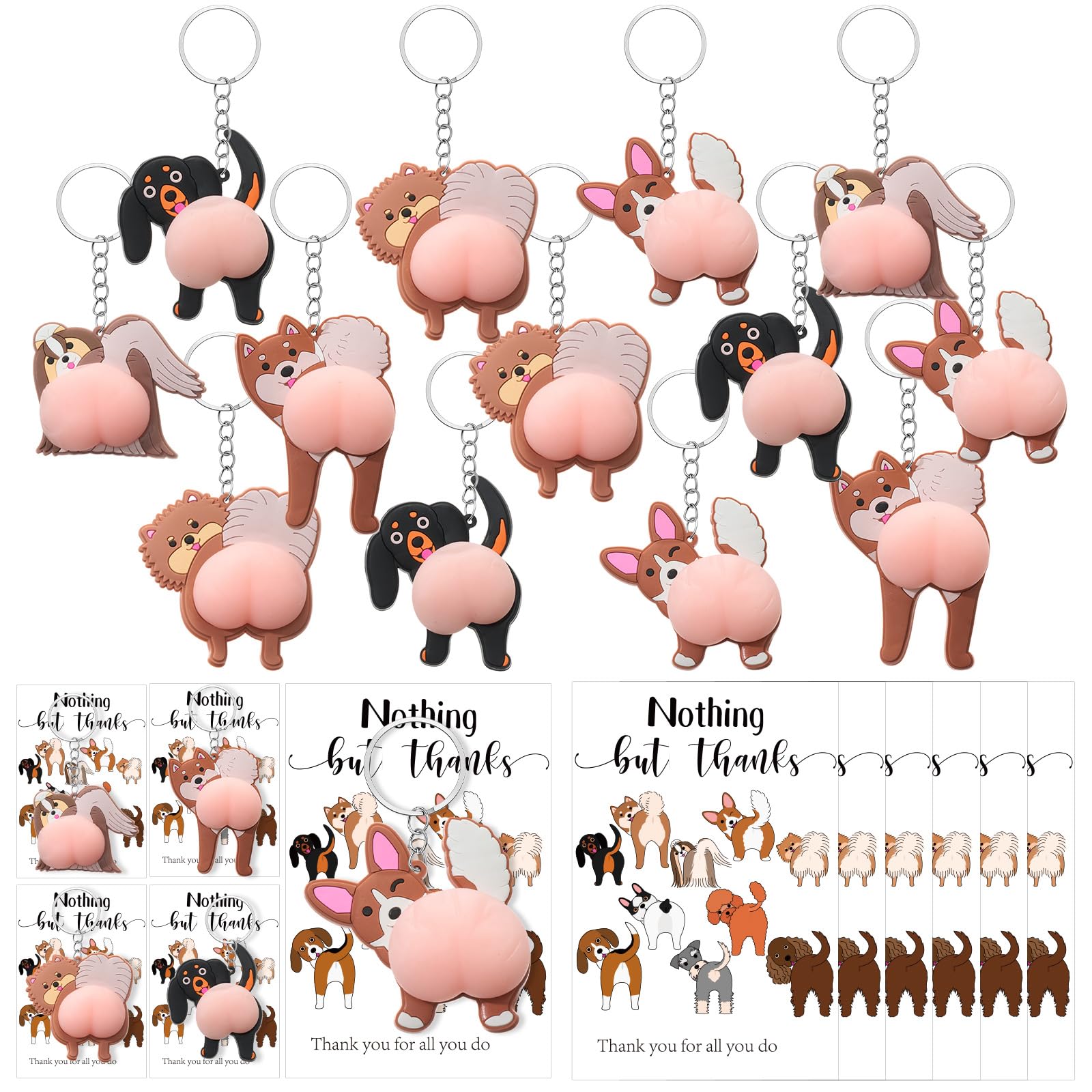 Tondiamo 30 Set Funny Dog Squeeze Keychain Vet Tech Keyring with Card Back to School Gift for Veterinary Nurse Office