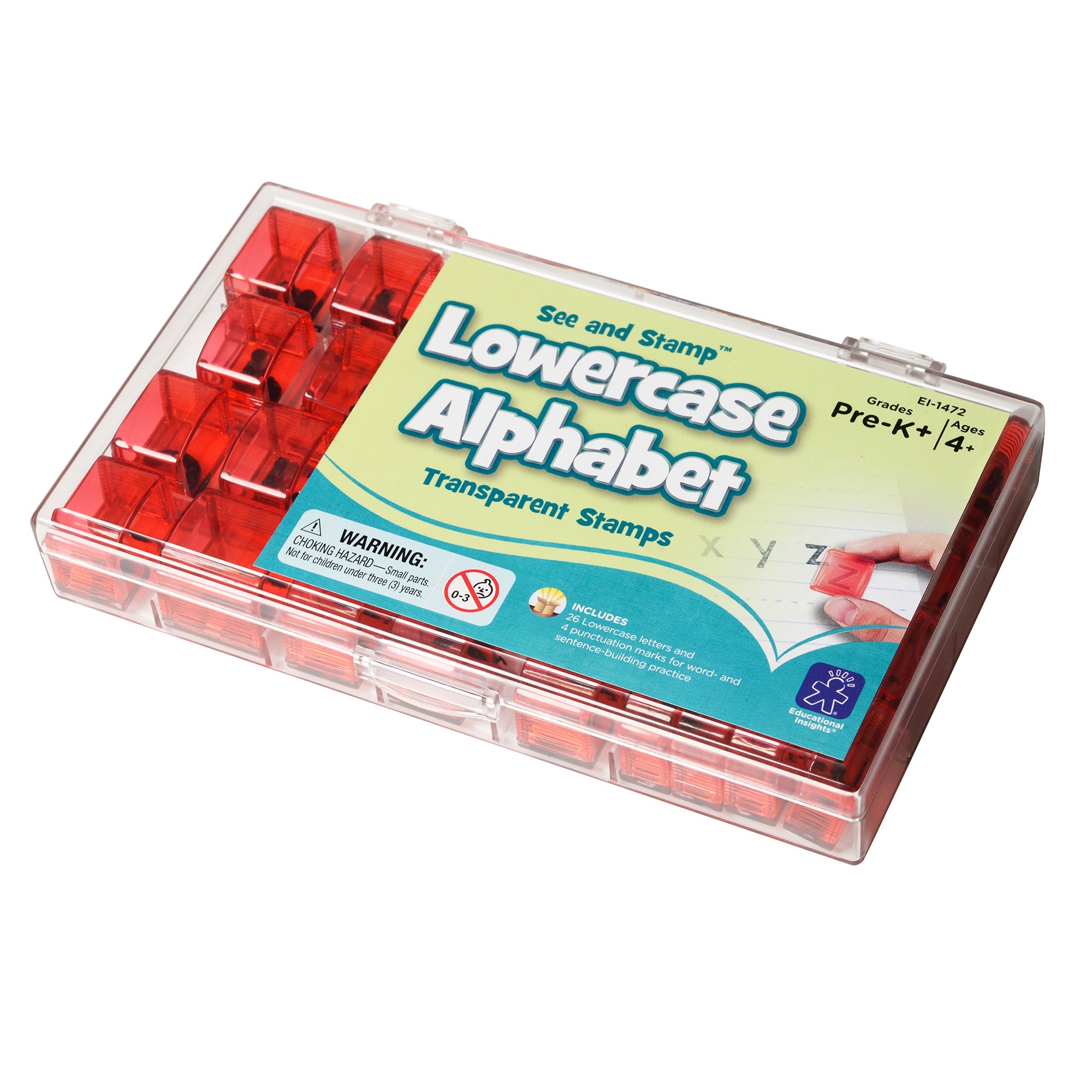 Educational Insights See and Stamp Alphabet Transparent Stamps - Lowercase 5/8", Set of 26 Letters and 4 Punctuation Marks: Perfect for Homeschool & Classroom, Ages 4+