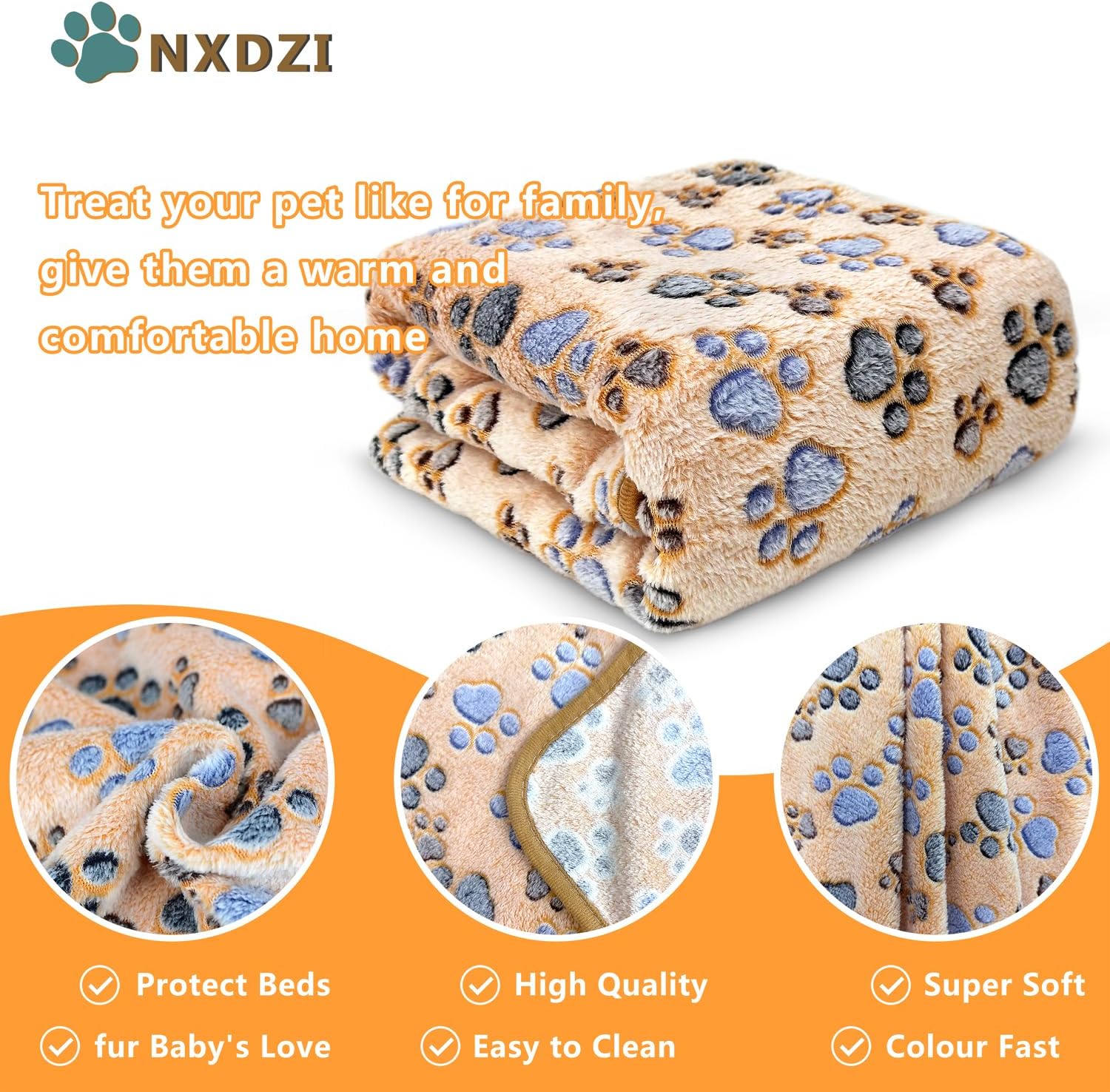 Dog Blankets for Large Dogs, 1 Pc Dog Blanket Washable, Soft Fluffy Flannel Pet Blanket Mat Cover for Bed Couch, Cute Print Puppy Blanket 60" x 50" - Image 2