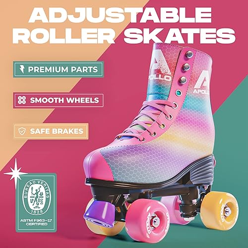 Miniatura 2 de APOLLO Patines de ruedas para mujer, patines retro para mujeres y niñas, patines de cuádruple ajustables para mujer con tacón alto, patines de