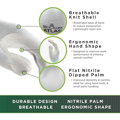 Miniatura 3 de SHOWA Atlas - Guantes de nitrilo de 370 W, color blanco, pequeño (paquete de 12 pares)