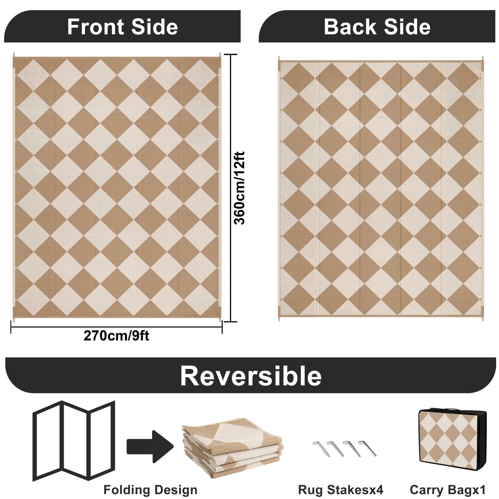 SHACOS Outdoor Rug for Patios Waterproof 240x300 cm Reversible Garden Rug Patio Rugs UV Resistant Foldable Outdoor Carpet Mat Plastic Straw Rugs for Balcony Decking Camping Beach, Grey — view 58