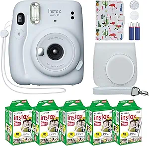Fujifilm Instax Mini 11 Instant Camera Ice White + MiniMate Accessory Bundle & Compatible Custom Case + Fuji Instax Film V...