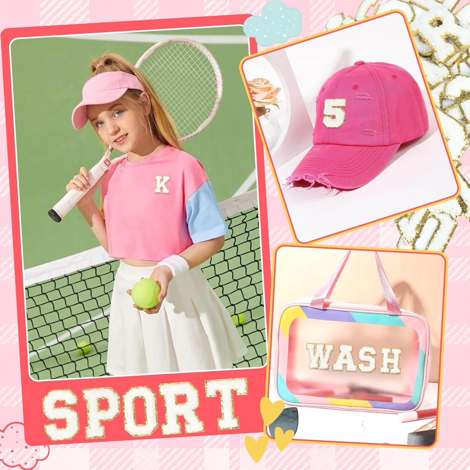 NICEVINYL Chenille Letter Number Patches: White 52Pcs Preppy Self-Adhesive Letter Patch Stickers for Clothing - 20pcs Fuzzy Varsity Embroidery Numbers Applique Stick on Hats Jackets Backpacks Bags
