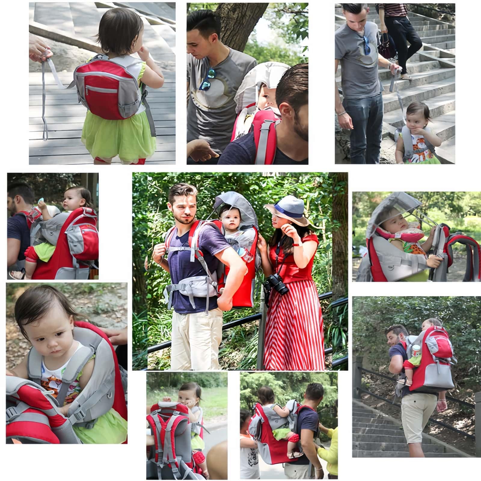 Mochila portabebés para Senderismo y Viajes - Diseño Plegable con arnés de Seguridad de 5 Puntos, Parasol Ajustable y Protector de Lluvia, Portabebés de 6 Meses a 6 años (Gris)
