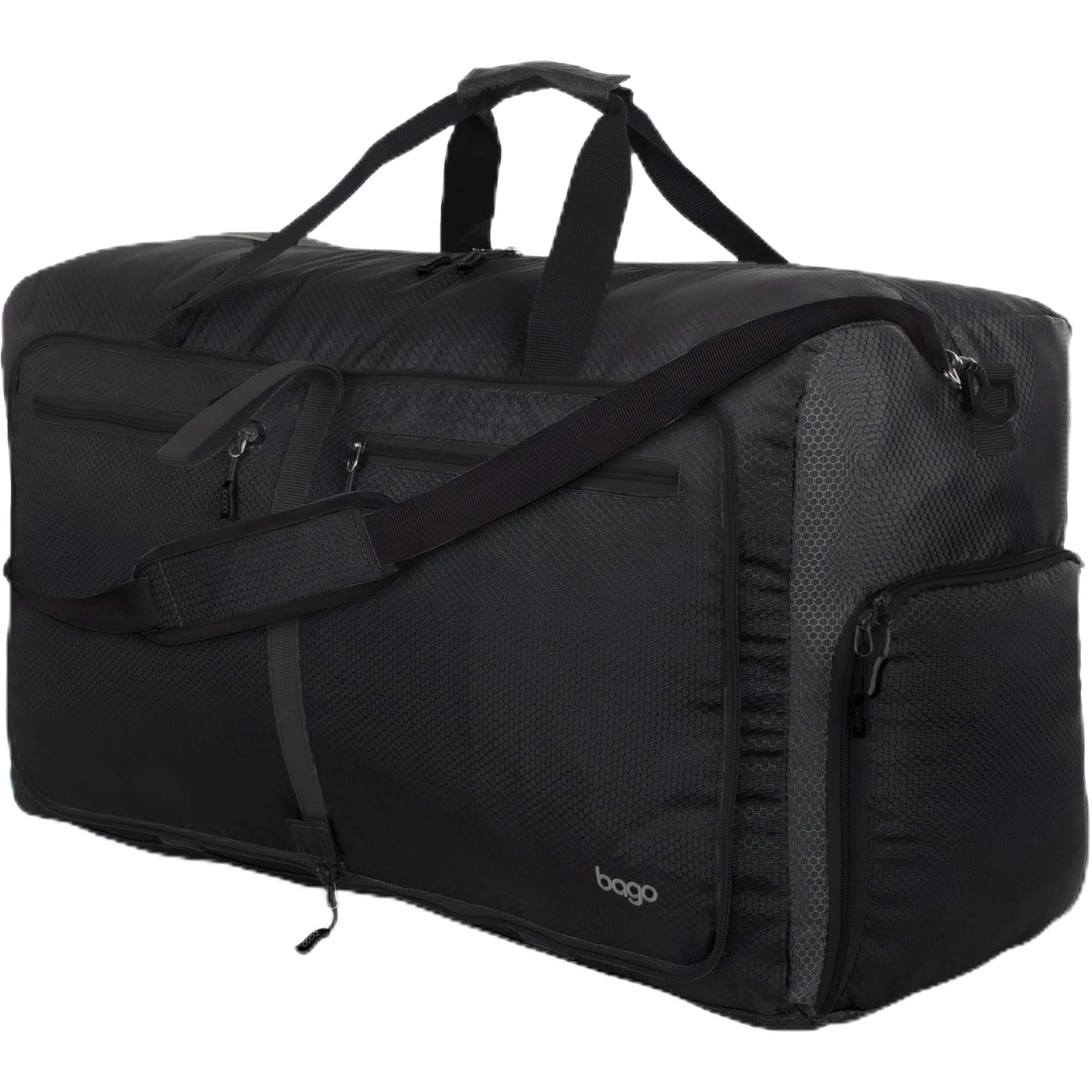 Foldable Duffel Bags for Traveling Women & Men - 60L Medium Packable Duffle Bag for Travel with Shoe Compartment - Water Repellant, Heavy Duty, Lightweight Folding & Collapsible (All Black)