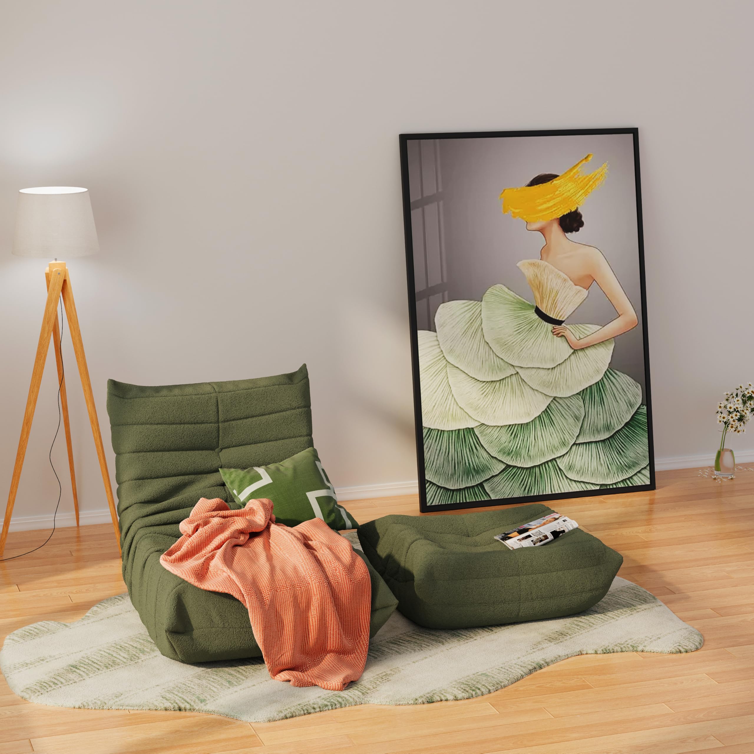 okwish Sitzsack Sofa Bodensofa, Bodenstuhl mit Rückenlehne, Lesesessel Bequem XXL, Lazy Sofa, Bean Bag Chair für Schlafzimmer Wohnzimmer, Liegesessel Grün