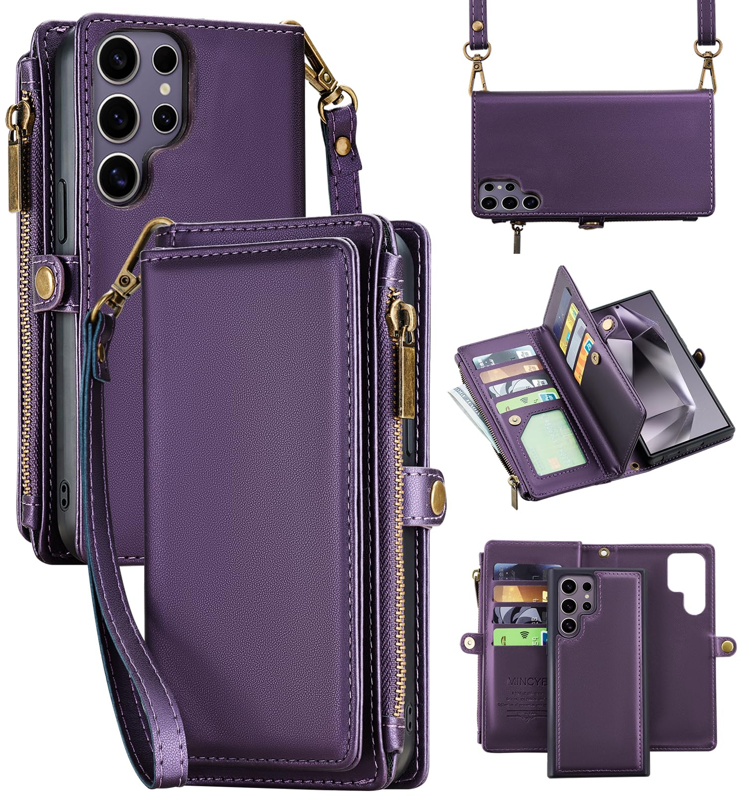 MInCYB Compatible with Samsung Galaxy S25 Ultra Wallet Case – Drop Tested PU Leather Folio Cover with RFID Blocking Card Holder, Crossbody Strap &