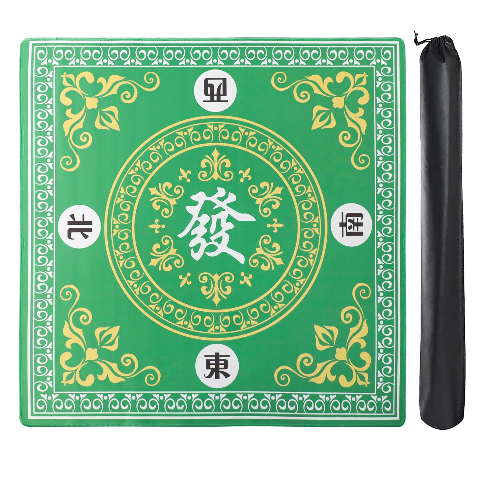 Mahjong Mat,Mahjong Game Table Mat with 3 Dice & Carrying Bag,31.5"x31.5" Green Rubber Anti-Slip Playmat for Mahjong, Card, Board & Tile Games