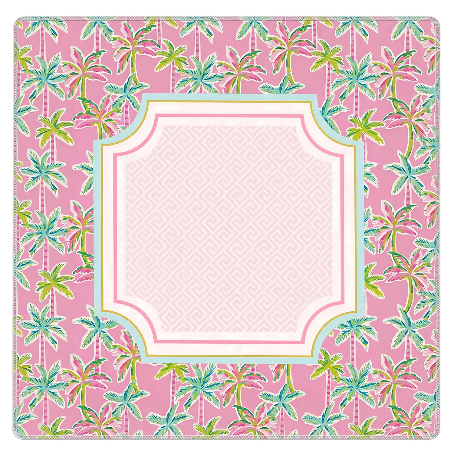 Pink and Green Tropical Mahjong Mat for Table 31.5x31.5 in, Summer Tropical Palm Tree Mahjong Table Mat Cover Anti Slip Noise Reduction for Mah Jong Card Board Tile Games