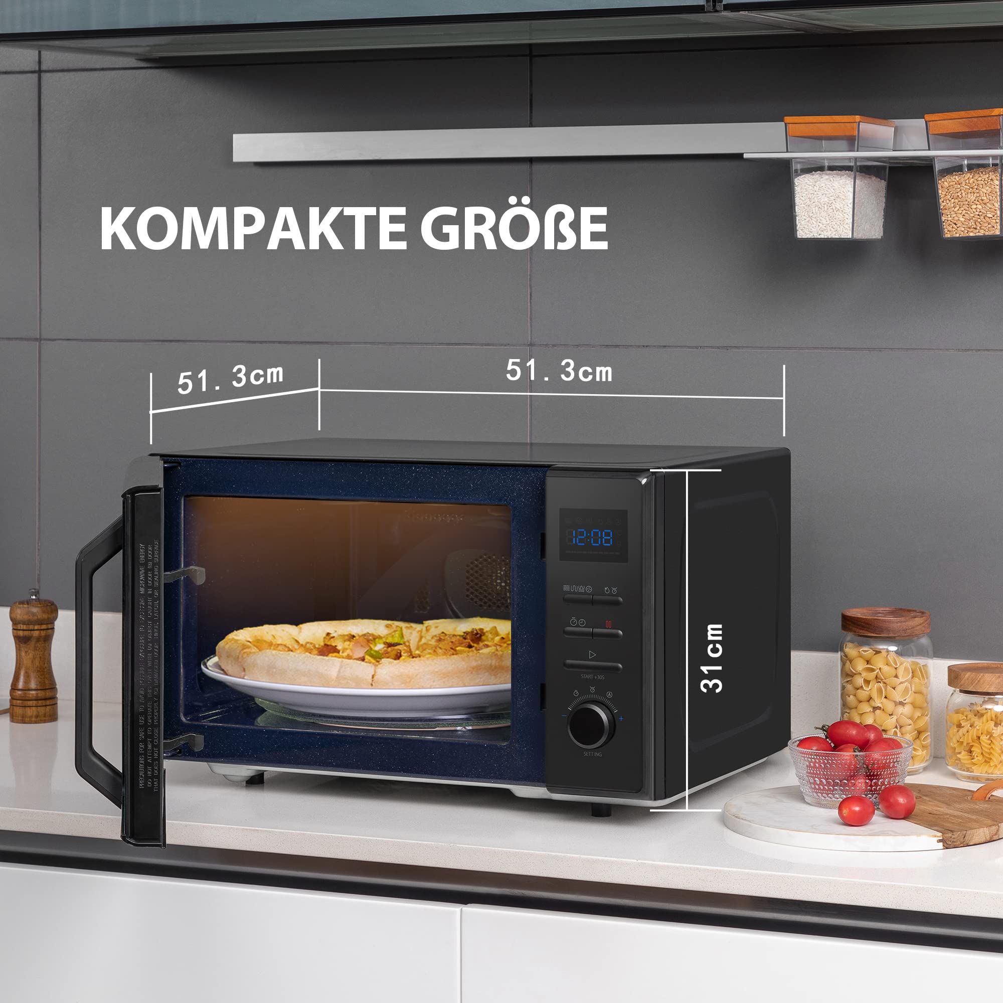 Toshiba Freistehend MW2-AC25TF(BK) 4-in-1 Mikrowelle mit Heißluft & Grill & Kombi Funktion / 25L / 900W / 1100W Grill / 2100W Heißluft/Emaille Innenraum/Drehteller mit Positionsspeicher/Schwarz