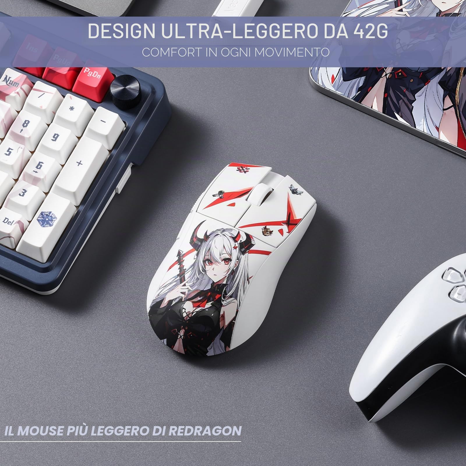 Redragon M916AK PRO - Mouse da gioco anime a 3 modalità, 42 G, ultra leggero, 26 K, DPI, con impugnatura ergonomica naturale, pulsanti completamente programmabili, software supporta keybinding fai da