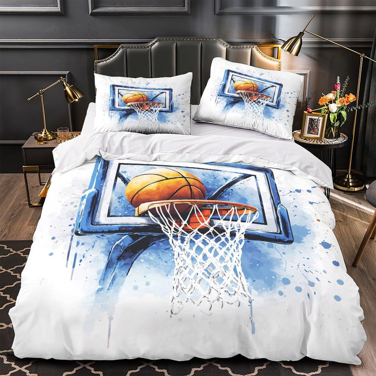 Housse de couette basket anti-froissement fermeture éclair 140x200
