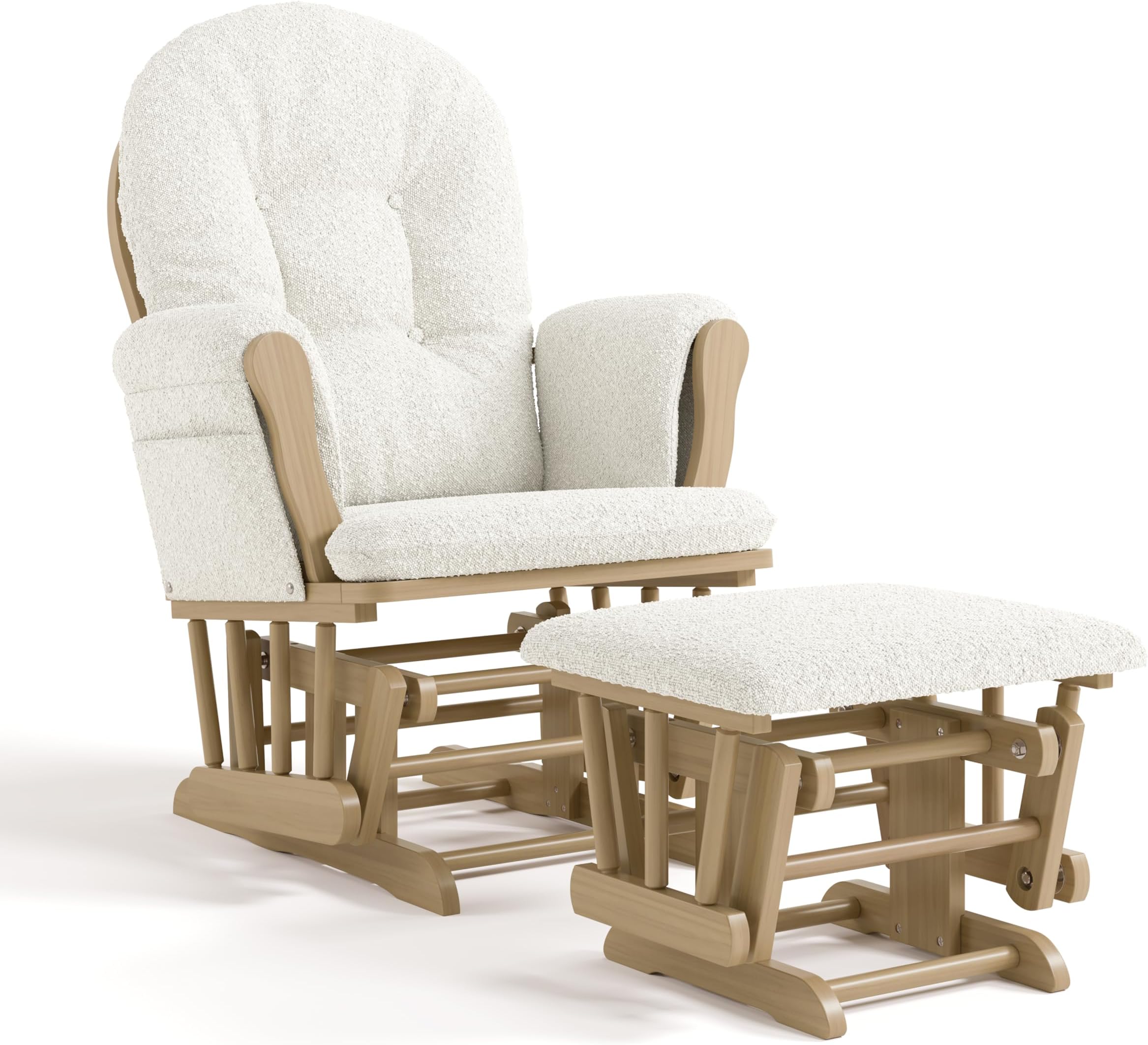 Storkcraft Premium Hoop Glider & Ottoman - GREENGUARD Gold Certified, Solid Wood Craftsmanship, Convenient Storage Pockets, Nursery Rocking Chair, Multi-Award-Winning (Driftwood and Ivory Boucle)
