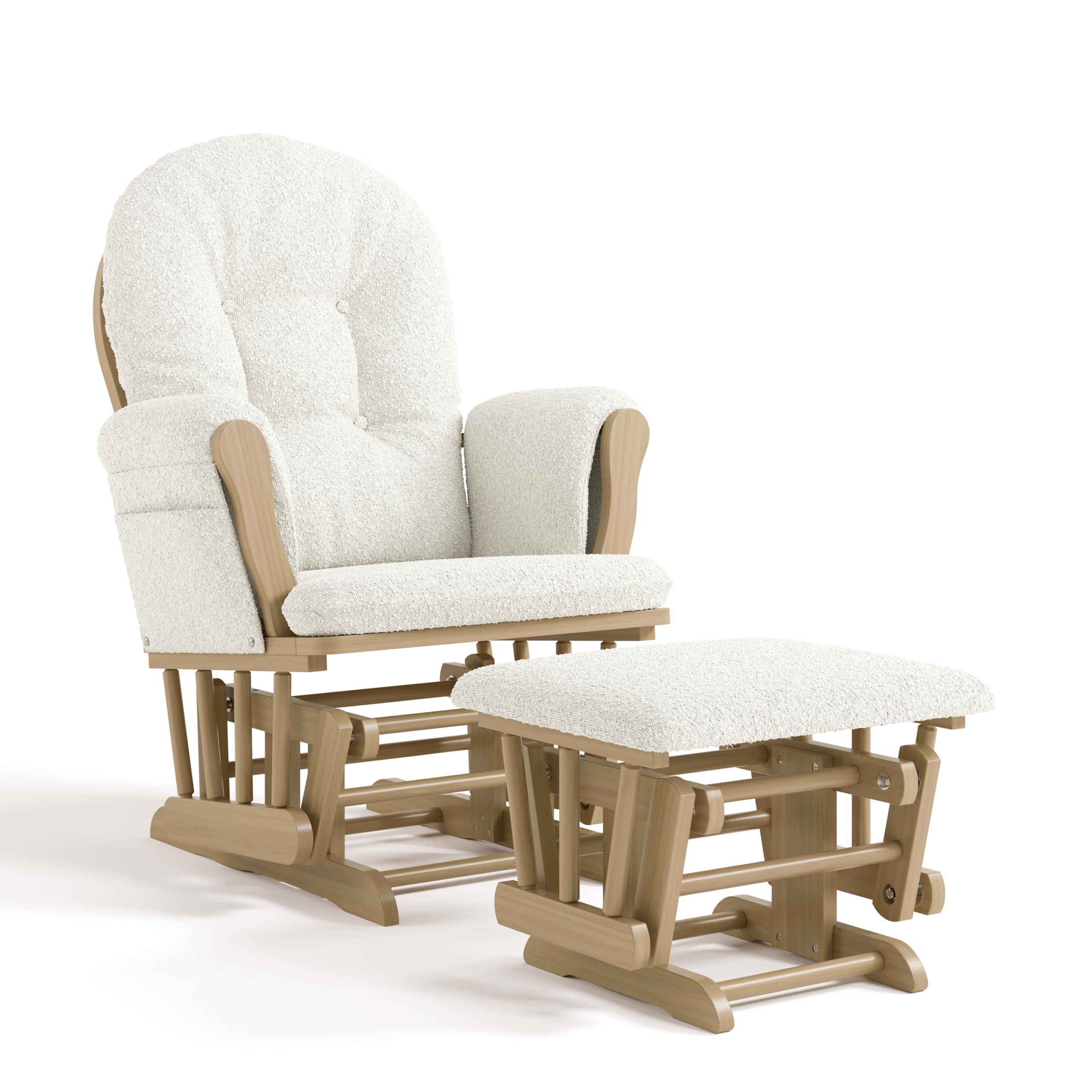 Photo 1 of Storkcraft Premium Hoop Glider & Ottoman - GREENGUARD Gold Certified, Solid Wood Craftsmanship, Convenient Storage Pockets, Nursery Rocking Chair, Multi-Award-Winning (Driftwood and Ivory Boucle)