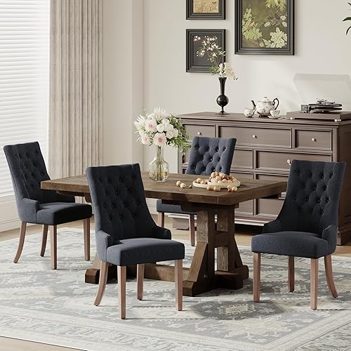 Miniatura 69 de COLAMY Juego de 2 sillas de comedor con botón copetudo, sillas de comedor tapizadas con patas de madera, sillas de cocina con respaldo alado para