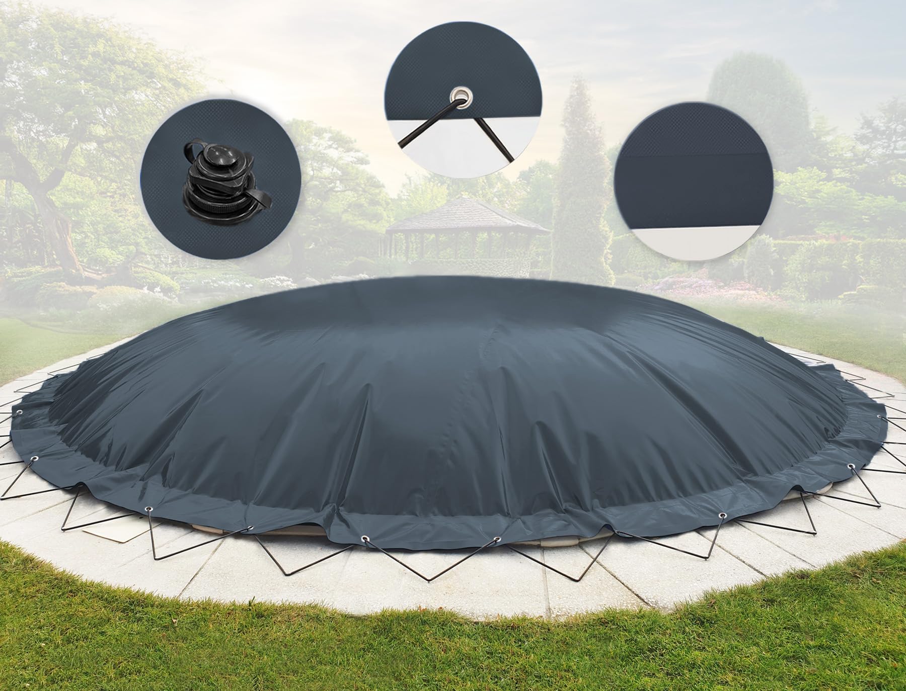 ANKO PLANEN Cubierta de Piscina Hinchable Redonda – Ideal para el Invierno – Lona de Piscina Resistente AirDeluxe (diámetro de la Piscina: 360cm, Antracita)