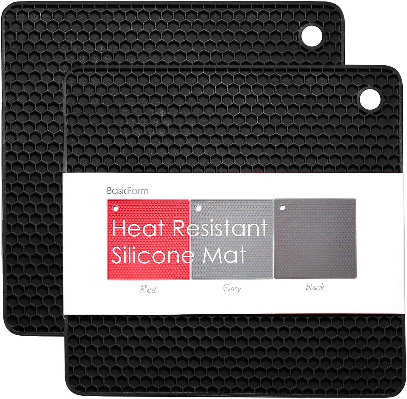 BasicForm silicone heat resistant coaster, heat resistant, multifunctional, honeycomb pattern, red (2 pieces) black