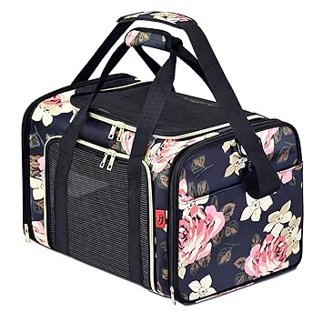 Cat Carrier Pet Dog Bag: CaiDieNu Soft Sided Foldable Travel Carriers for Small & Medium Pets Weigh Under 17 lbs (Blooming Peony)