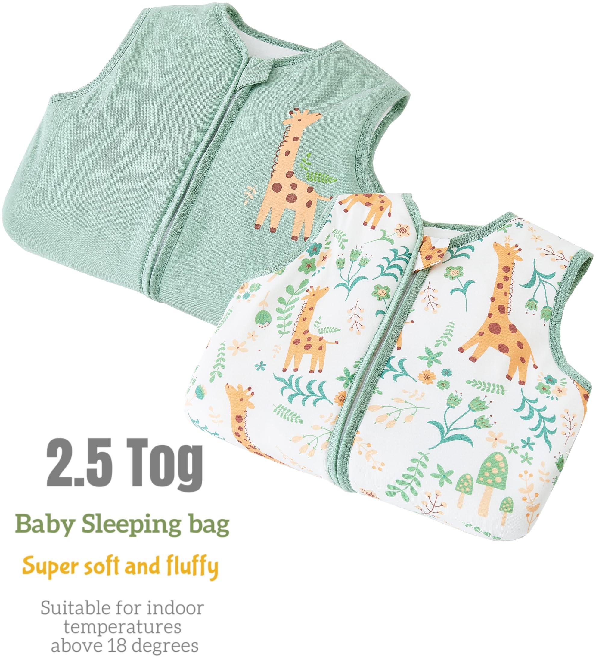 Chilsuessy 2pcs Baby Sleeping Bag with Feet Winter 2.5 TOG Baby Sleep Sack with Legs Toddler Wearable Blanket Walker Sleep Sack for Boys Girls 2.5 Tog/Giraffe + Green - Image 2