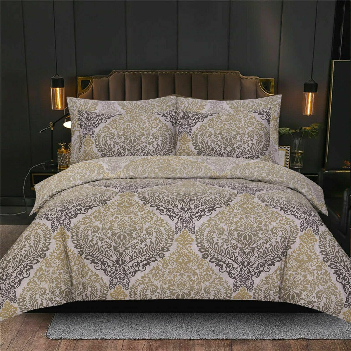 SHAZ HOME Classic Designers 3PCs Luxury Cotton Rich Duvet Cover Soft Bedding Set with Matching Pillow Covers (Damask Ochre, Single) โ image 1