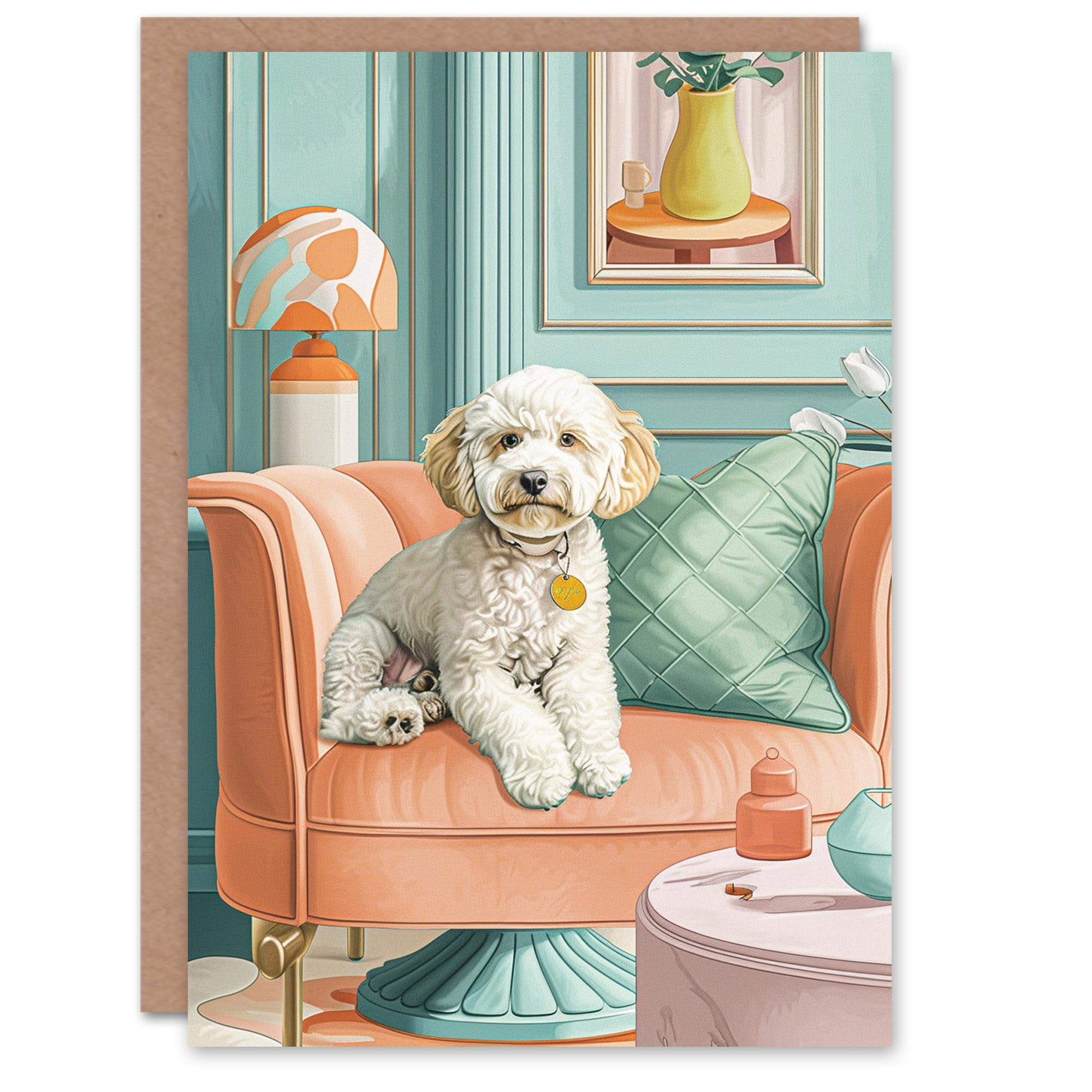 Artery8 Birthday Card Cockapoo Dog Lover Luxury Pet Armchair Portrait For Her Gran Sister Niece Daughter Wife Woman Greeting Card