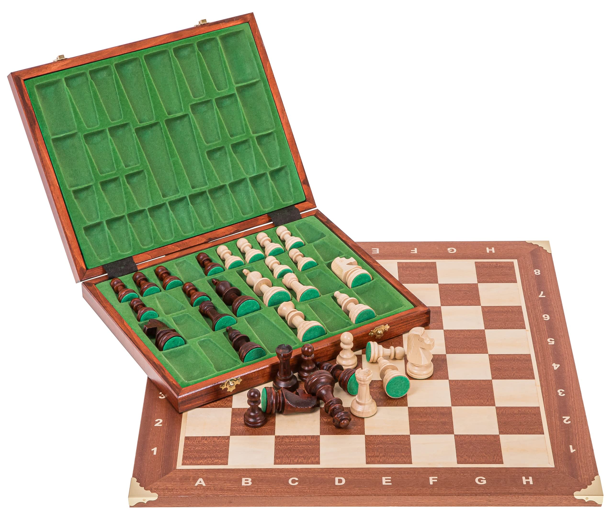 Square Set Tournoi Échecs No 5 – Échiquier Acajou/sycomore 48x48 Cm, Pièces Staunton 5, Avec 2 Dames Extra, Coffret Bois