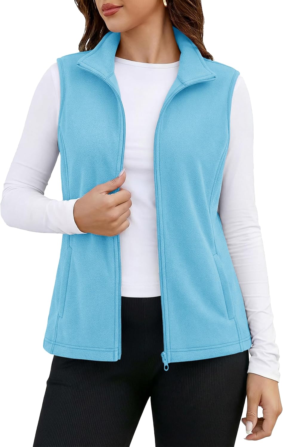 MAGCOMSEN Women's Fleece Vest Outerwear Sleeveless Lightweight Zip Jackets Warm Soft Vests with Zipper Pockets