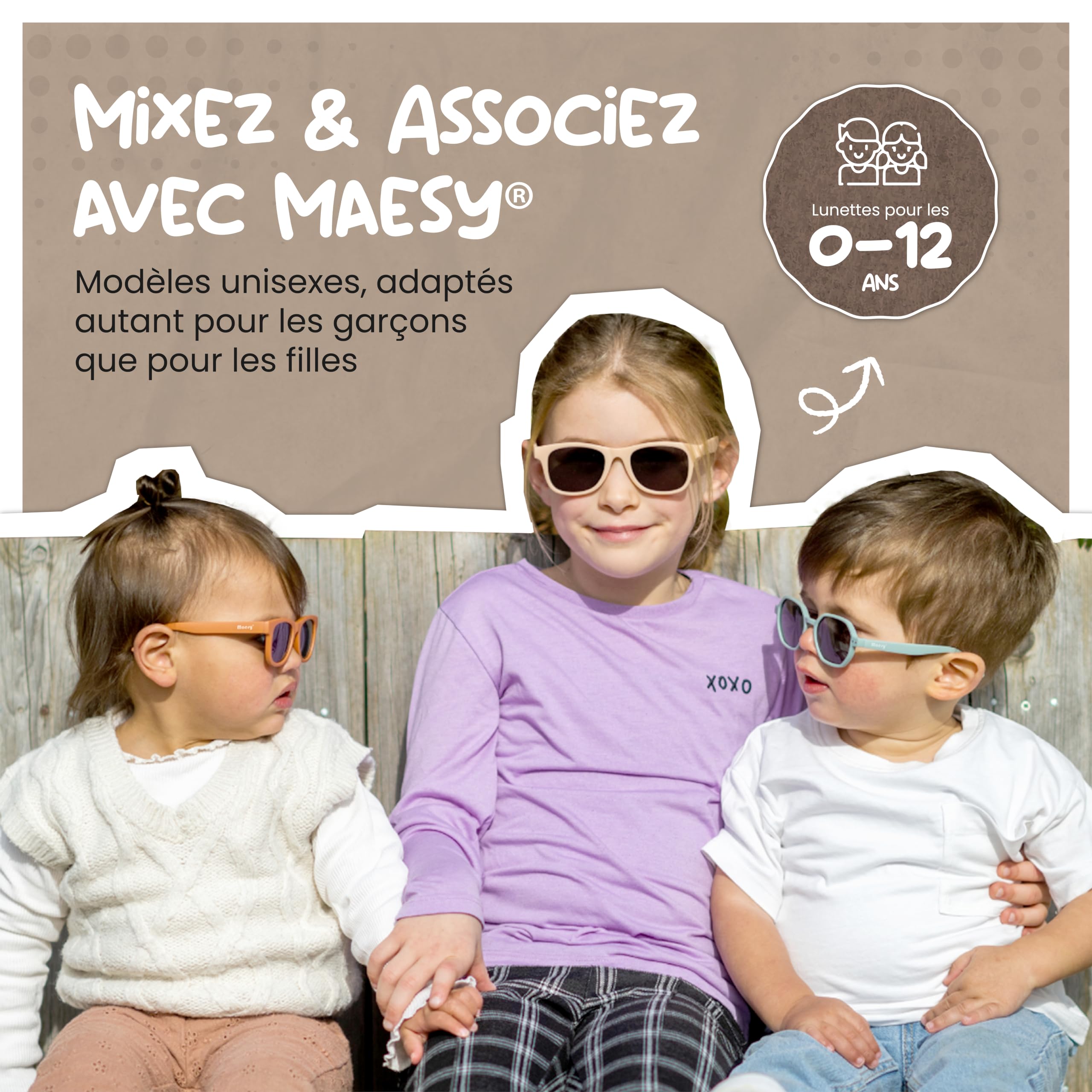 Lunettes de Soleil Bébé - 0-2 Ans - Protection UV400 Polarisée - Cadre Flexible et Pliable - Bande Élastique Réglable - Lunettes de Soleil Sûres et Confortables - Pour Enfant - Indi