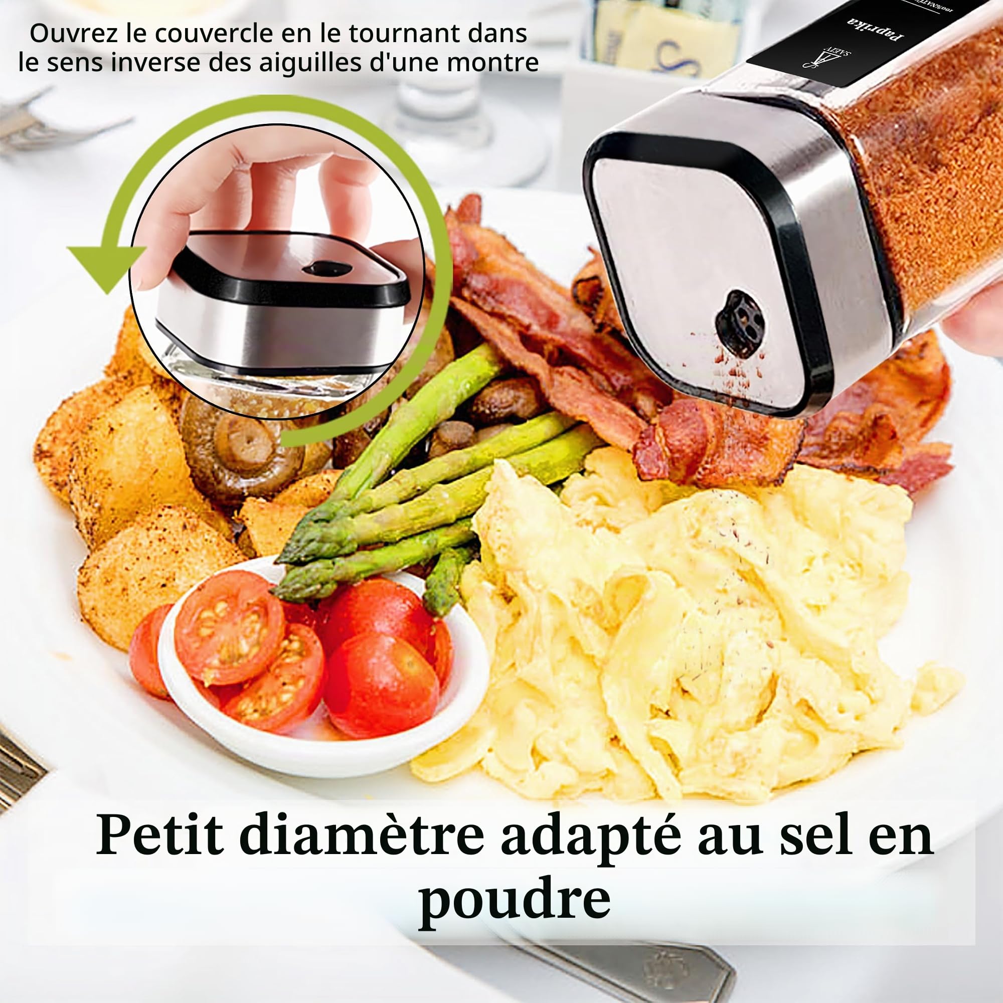 SAEIV Lot de 24 pots à épices en verre rotatif à 360° - Trois calibres - Réglable librement - 24 pots à épices avec étiquettes à épices - Organisation parfaite pour la cuisine - Boîtes à épices en